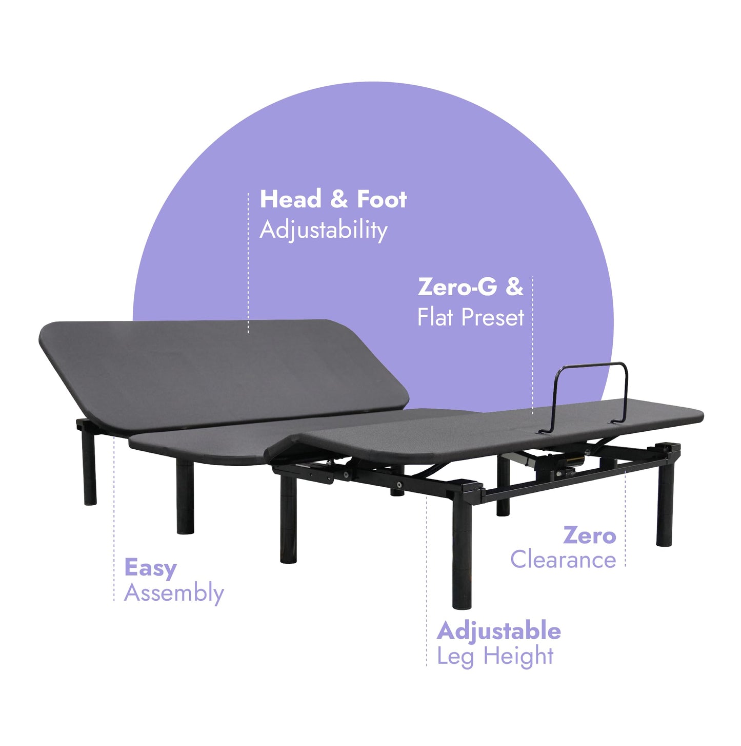Quest ComfortFlex Adjustable Bed - Head and Foot Articulation, Zero-G Position, Wireless Remote, Easy Assembly - Multiple (King)