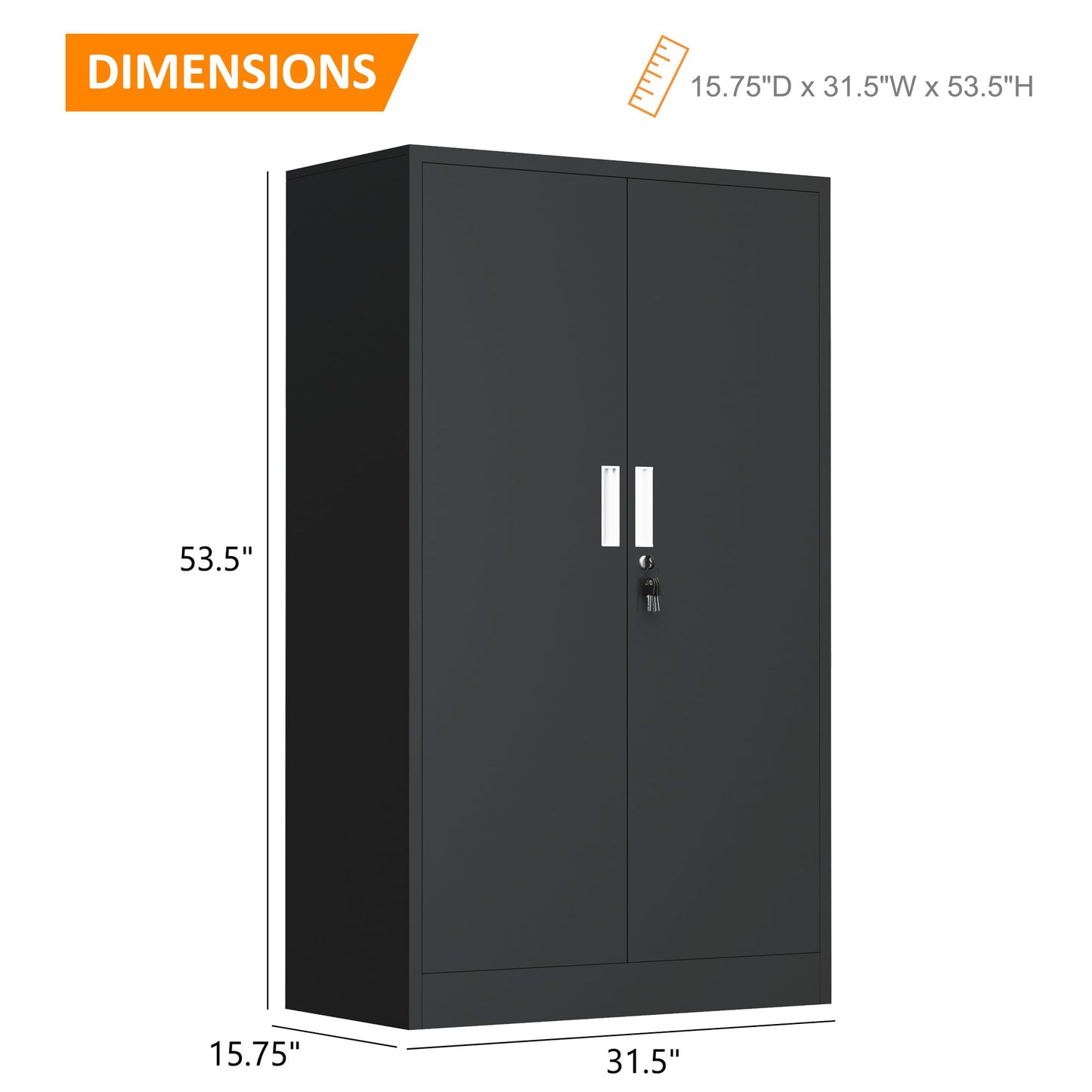 JINKUR Metal Storage Cabinet with Locking Doors and 3 Adjustable Shelves, Lockable Storage Cabinets for Home Office Garage Kitchen Pantry (Black)