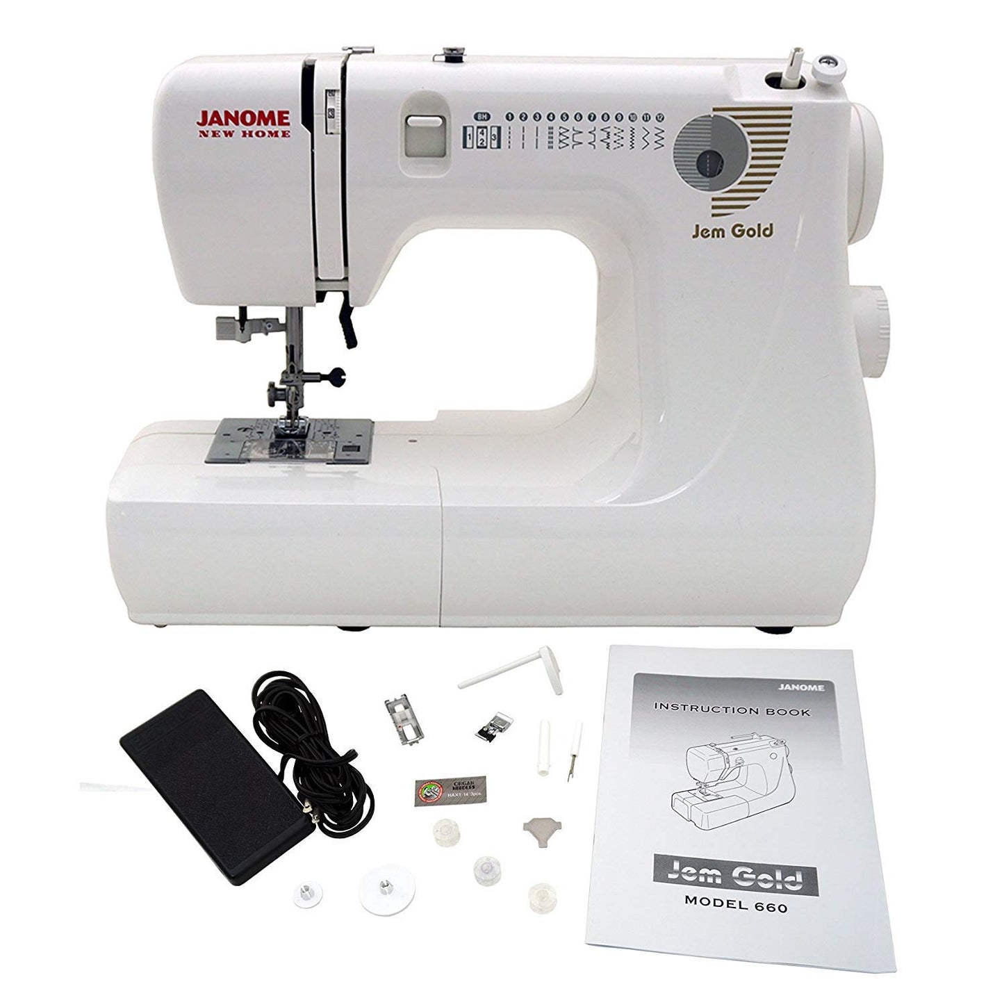 Janome Jem Gold 660 Sewing Machine w/3-Piece Bonus Kit
