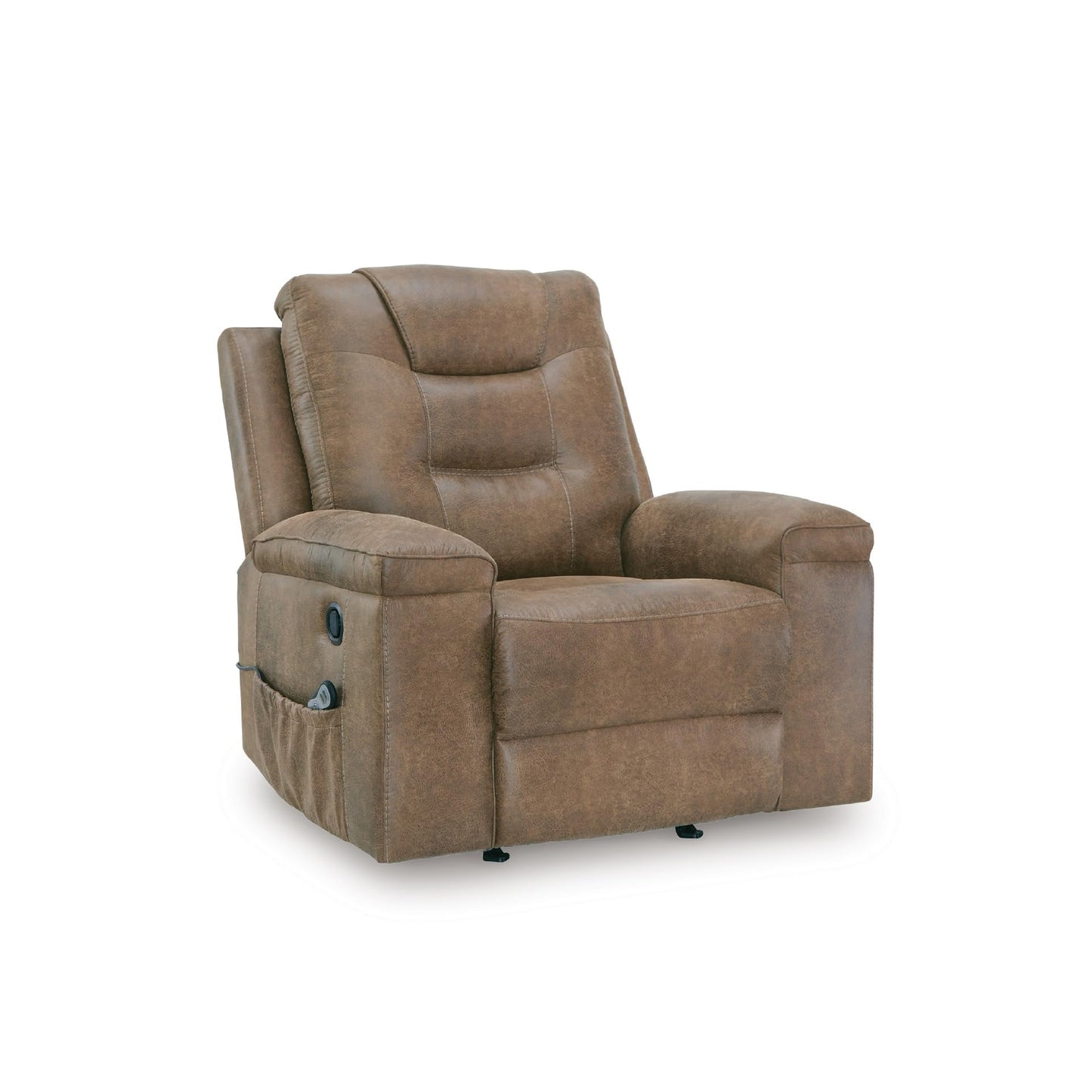 Signature Design by Ashley Shadehille Contemporary Faux Leather Manual Rocker Recliner with Side Pocket, Heat and Massage, Light Brown