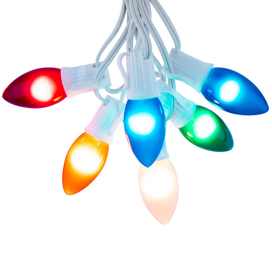 Minetom C9 String Lights Outdoor Christmas 25FT Frosted Multicolor White Wire for Patio Party Decoration