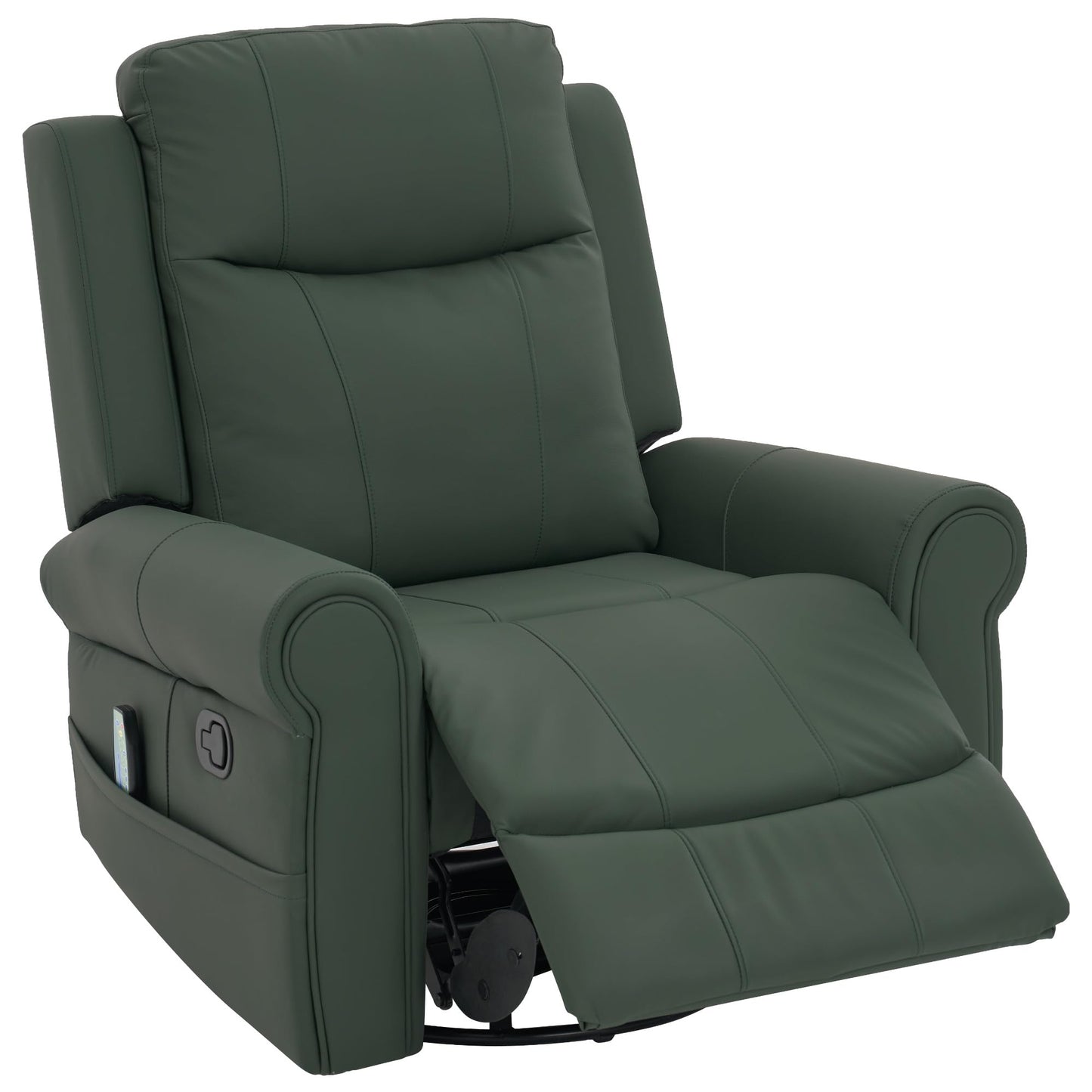 Christopher Knight Home Hayezi 270° Swivel Rocker Recliner, Massage and Heating Chair, PU Leather Living Room Manual Recliner with Dual Reclining Positions & Side Pocket, for Nursery Bedroom, Green