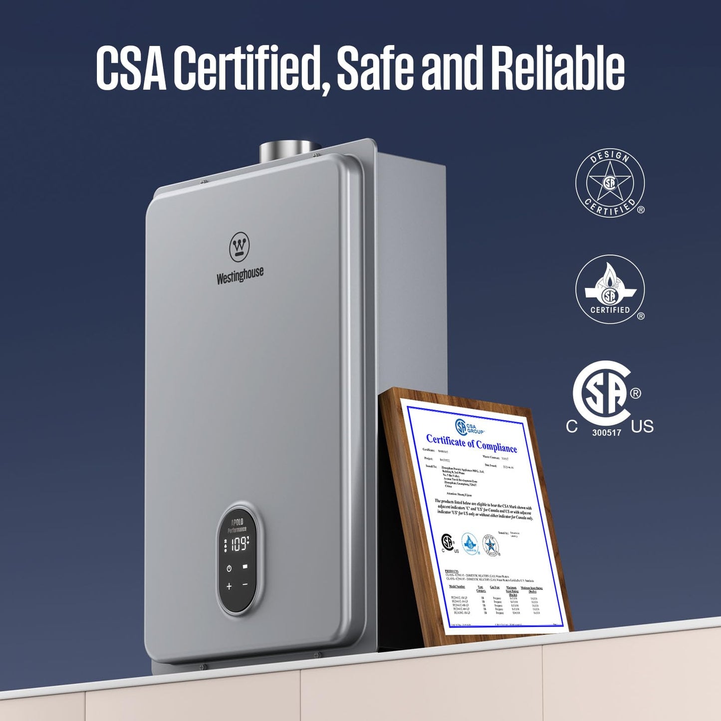 Westinghouse Tankless Water Heater Gas, 5.1 GPM 120,000 BTU Indoor Natural Gas Heater Whole House, Smart WiFi&App Control, CSA Certified, ±1°F Temperature Stability, Non-Condensing for 2-4 Fixtures