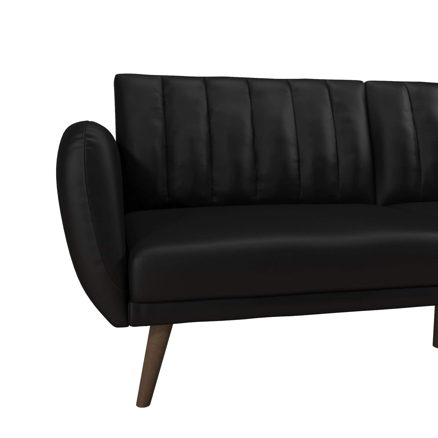 Novogratz Brittany 82 Inch Futon Sofa Bed in Faux Leather, Upholstered Couch Sleeper with Tufted Back, Mid-Century Modern Design, Black