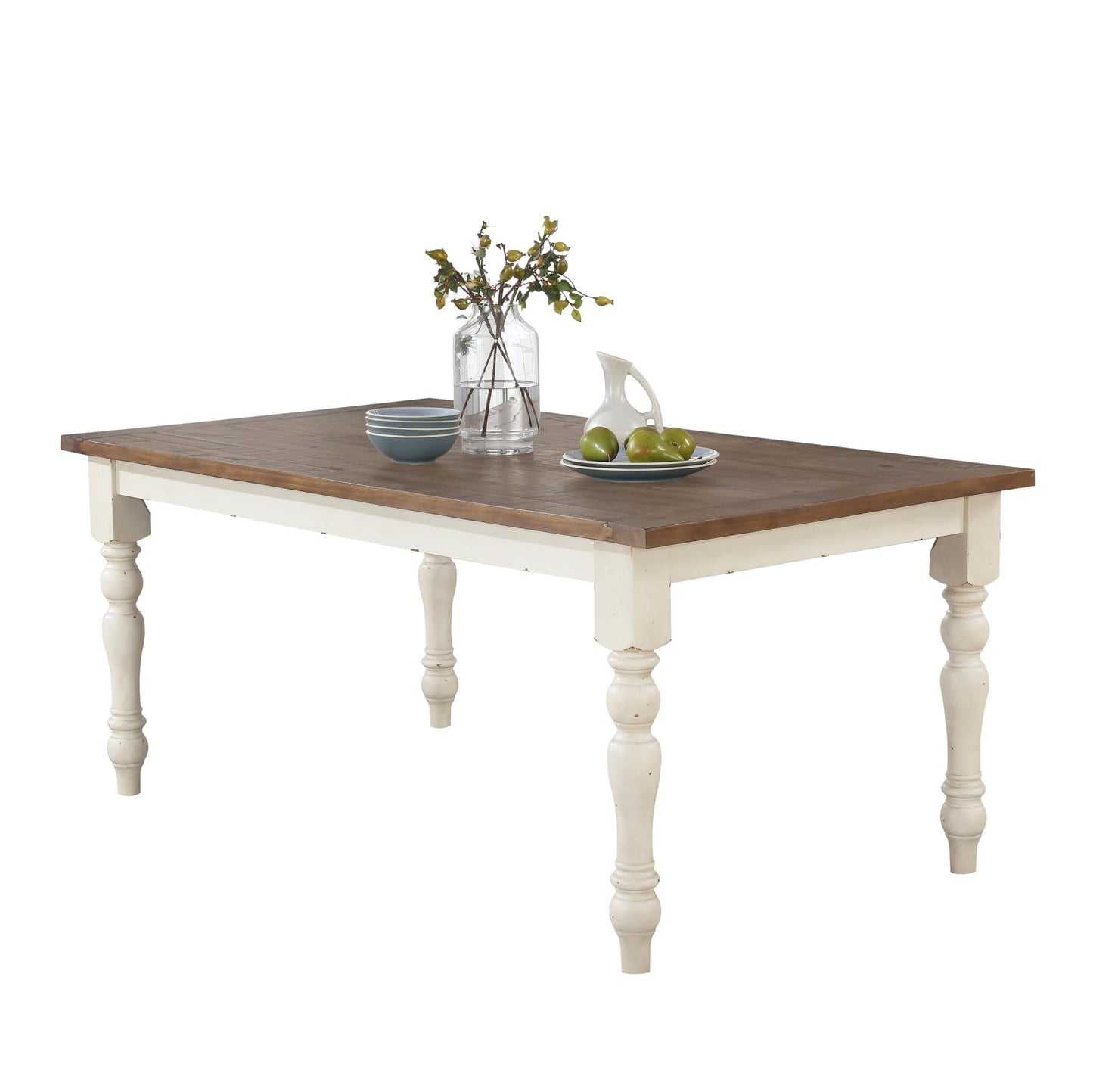 Prato Two-Tone Finish Wood Dining Table, Antique White and Distressed Oak