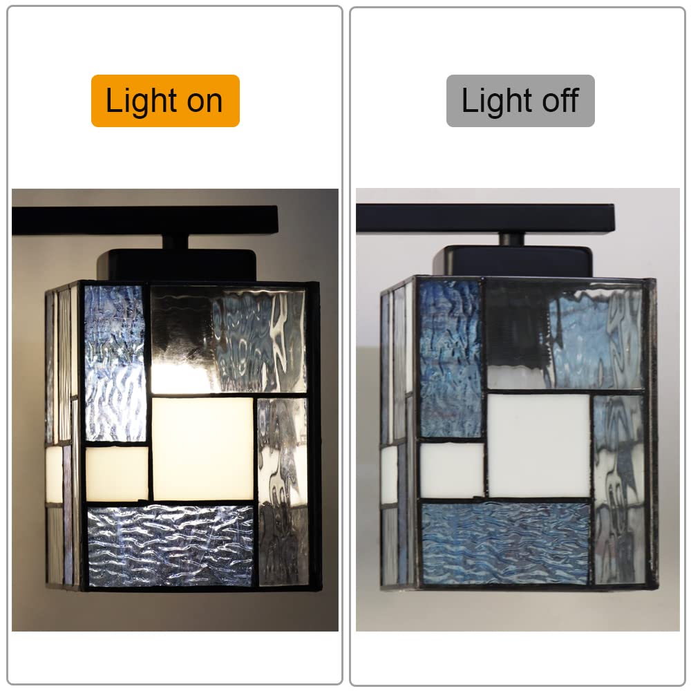 ARTZONE Tiffany Pendant Light Fixture[5 Lights][51''Wide*Adjustable Height] Stained Glass Tiffany Hanging Chandelier for Kitchen Island Dining Room(Blue)