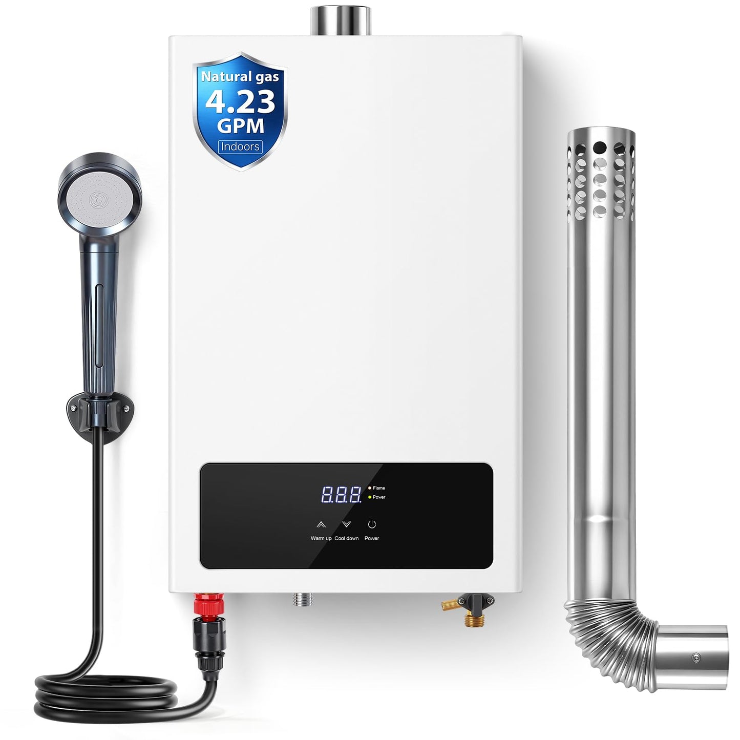SNDOAS Tankless Water Heater,16L On Demand Water Heater Natural Gas, 4.23 GPM 85,300BTU Instant Hot Water, LED Display, Indoor Installation, 2-3 Point Use for Family Bathroom Kitchen,White