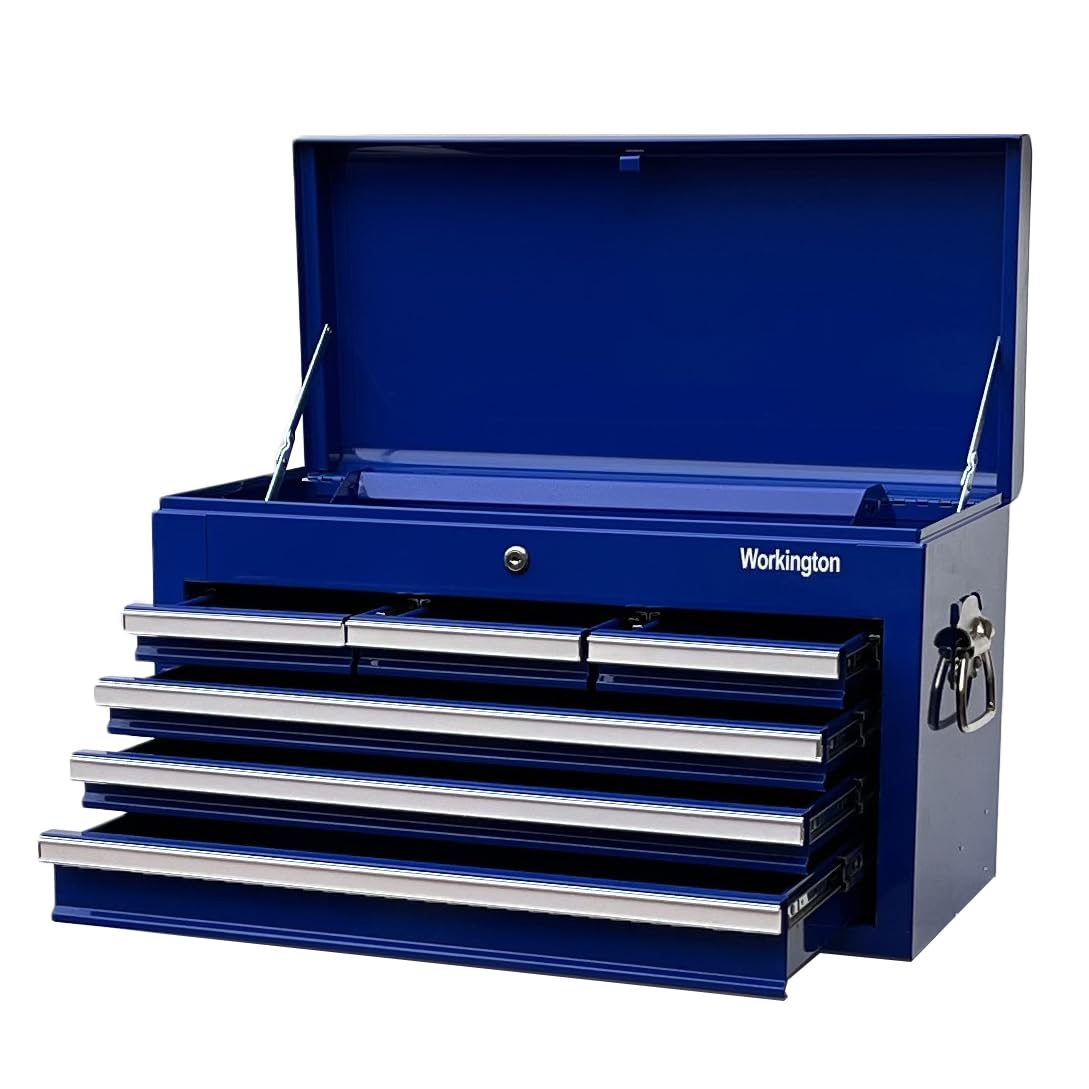 Workington Professional Industrial Portable Metal Tool Chest with 6 Drawers, 26" 6-Drawer Tool Chest Cabinet with Ball Bearing Drawer Slides, Steel Tool Storage Box Organizer 4015 Blue