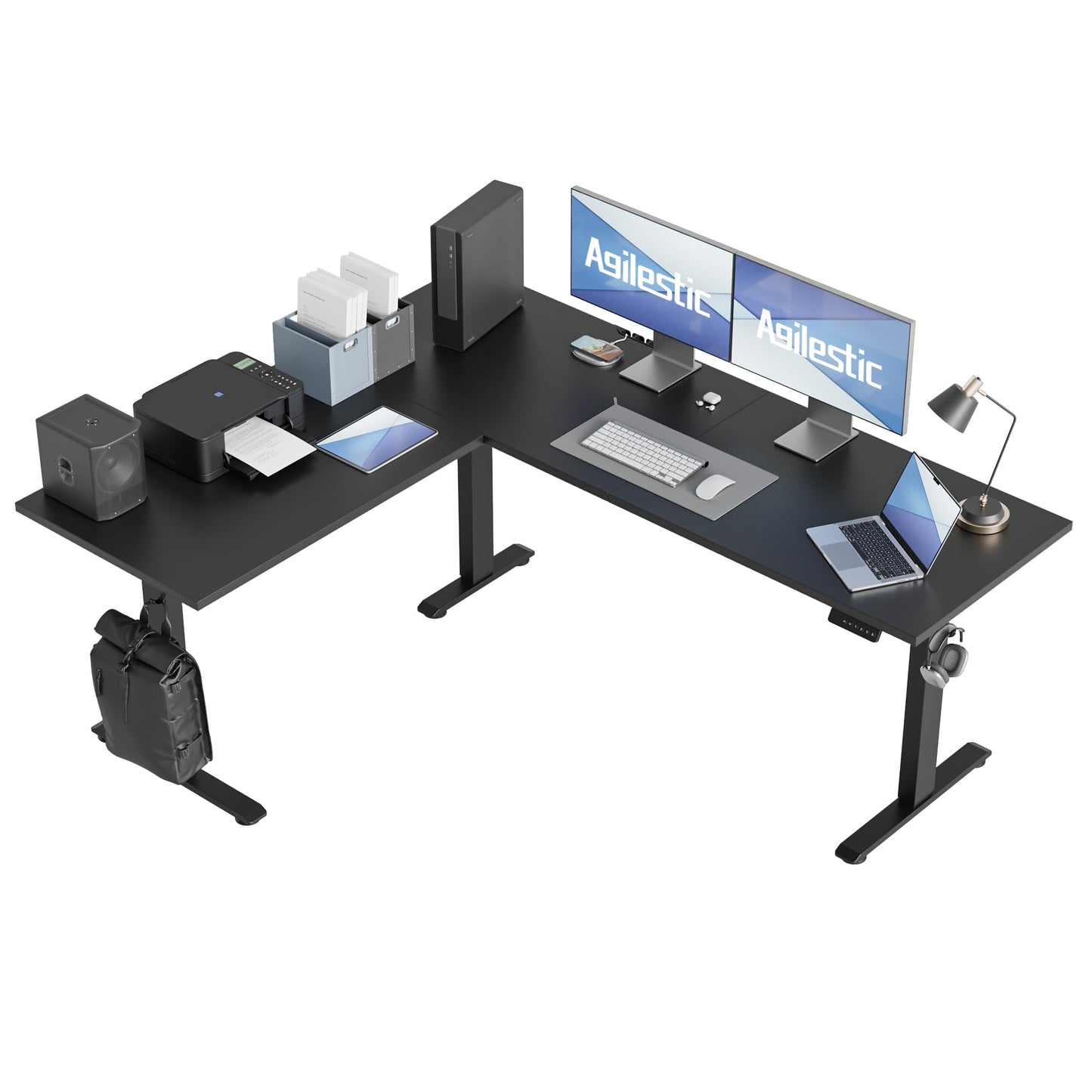 Agilestic Triple Motors 73" x 60" L Shaped Standing Desk, Electric Standing Desk Adjustable Height, Extra Large Desktop Corner Table for Home Office, Gaming Workstation, Splice Board, Black