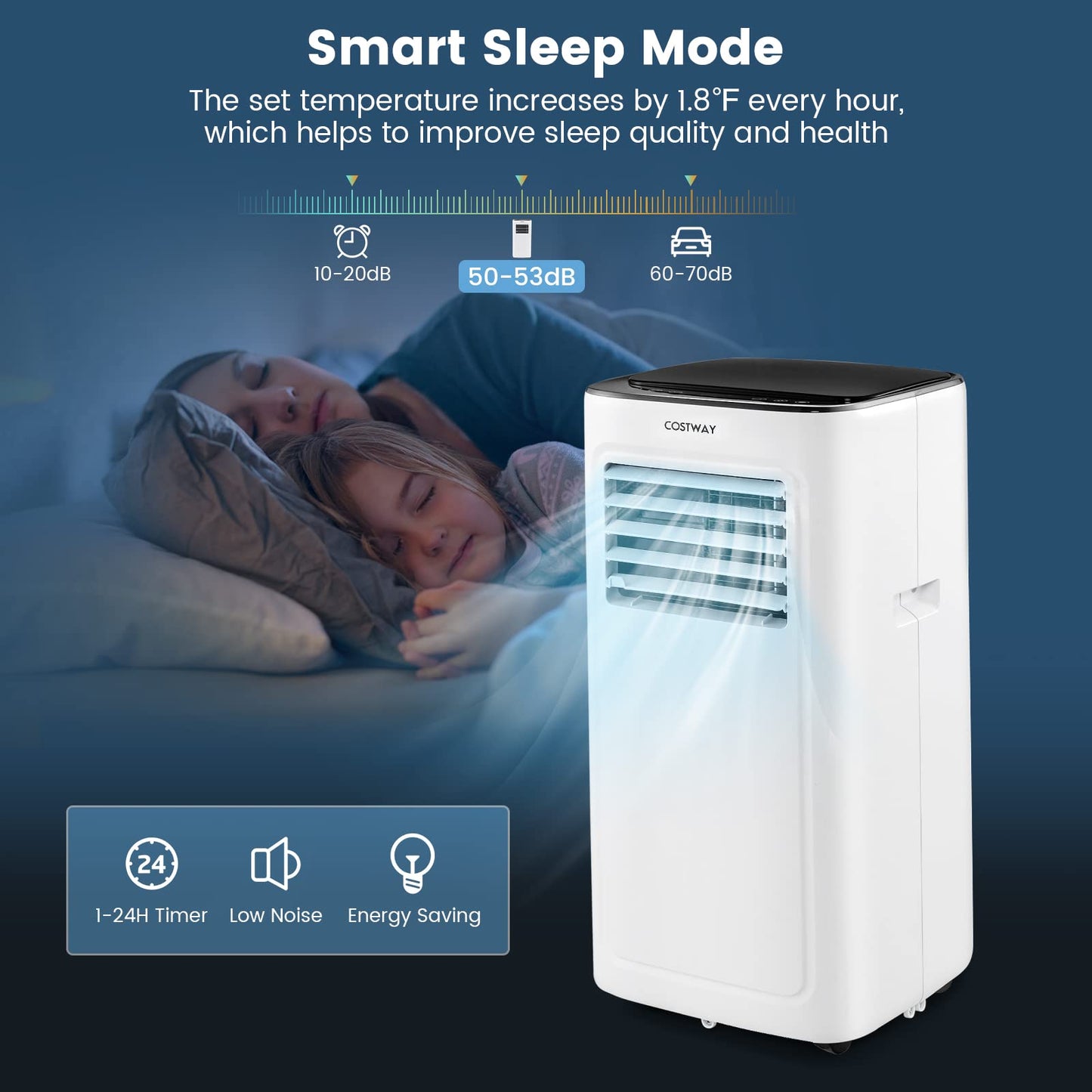 COSTWAY Portable Air Conditioner, 9000 BTU Portable AC with Built-in Dehumidifier, 24H Timer, Smart Sleep Mode, LED Touch Panel for Cooling Rooms up to 280 Sq.Ft, Remote Control & Window Kit Included