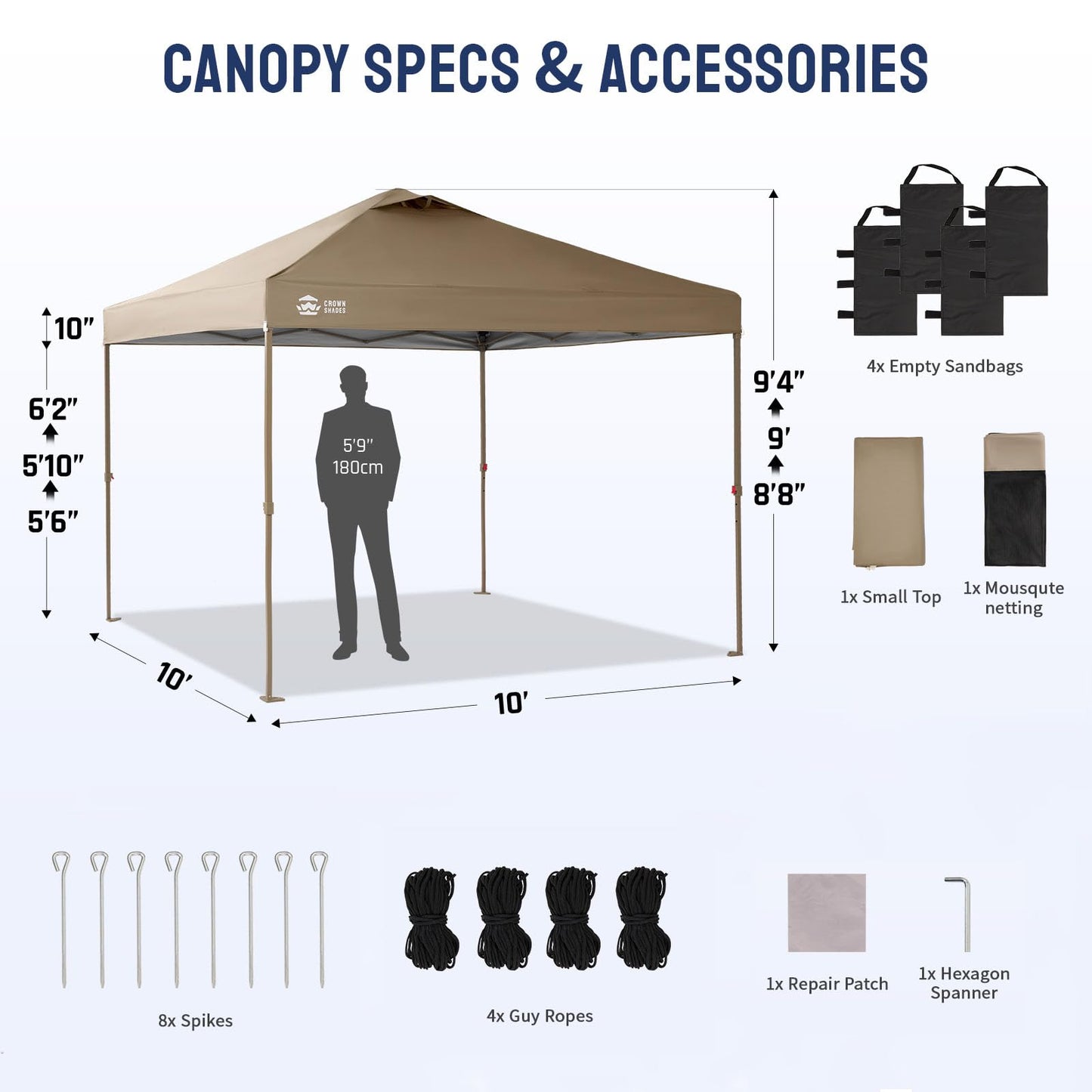 CROWN SHADES Gazebo 10x10 Pop Up Canopy with Mosquito Netting, Screen Tent with 4 Ropes, 8 Stakes, 4 Sandbags and Wheeled Storage Bag, Canopy for Patio & Backyard Parties,Camping&Events -(Beige)