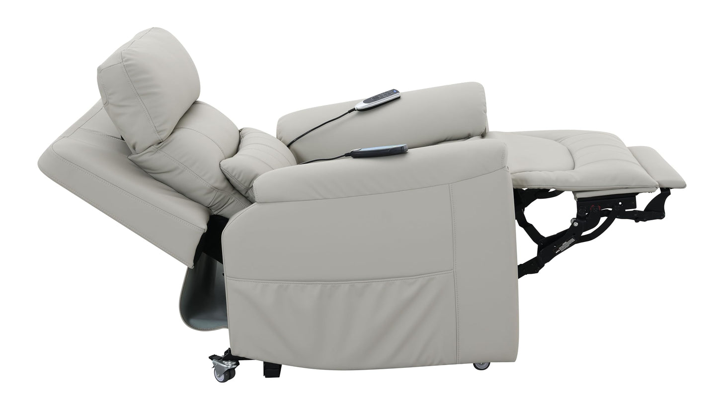 Acme Marsha Faux Leather Power Recliner with Lift & Massage in Light Gray