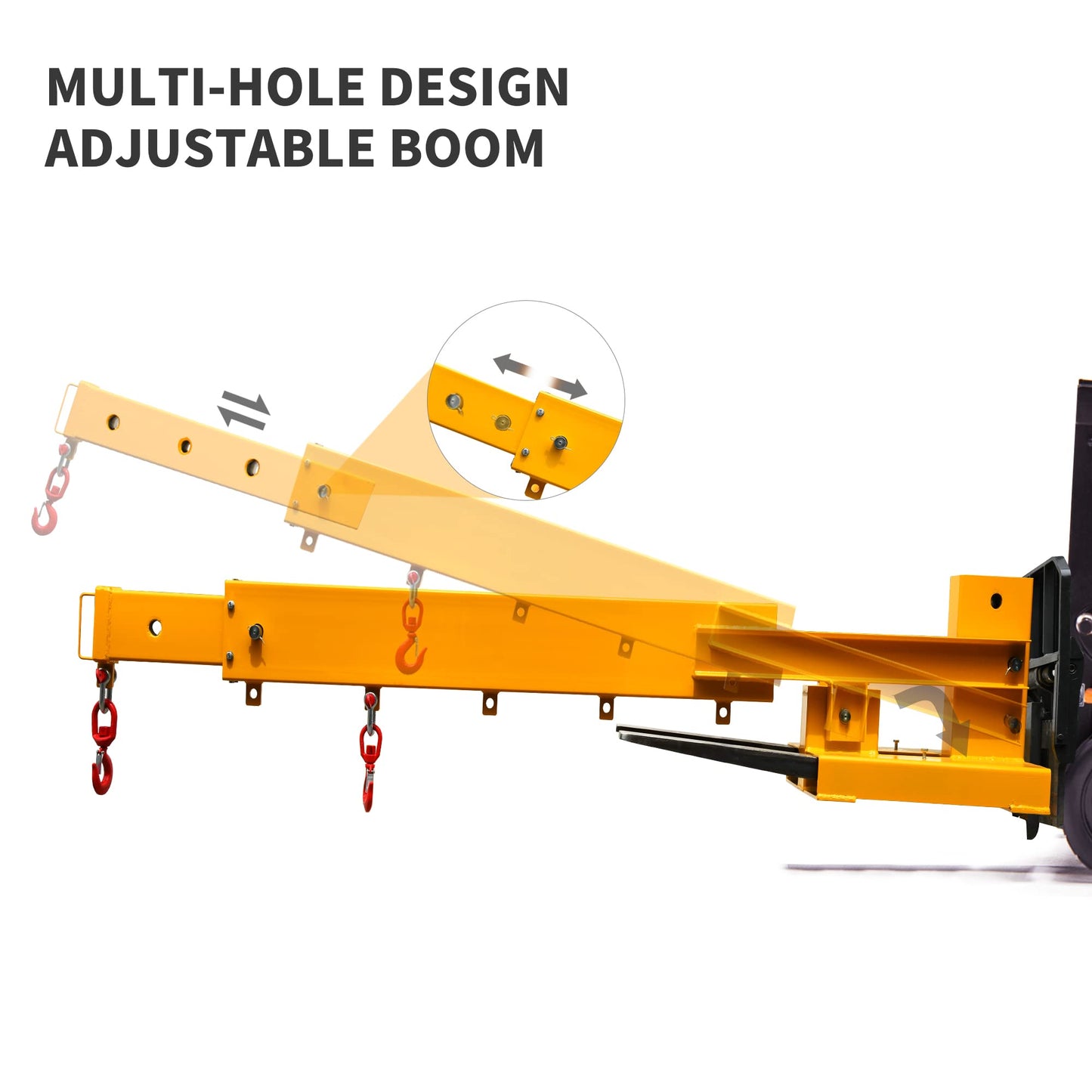 YINTATECH Forklift Mobile Crane 6000lbs/3T Capacity,Adjustable Hoist Pivoting Forklift Jib Boom Crane Forklift Lifting Attachment 2 Hooks Hoisting Attachment for Forklift