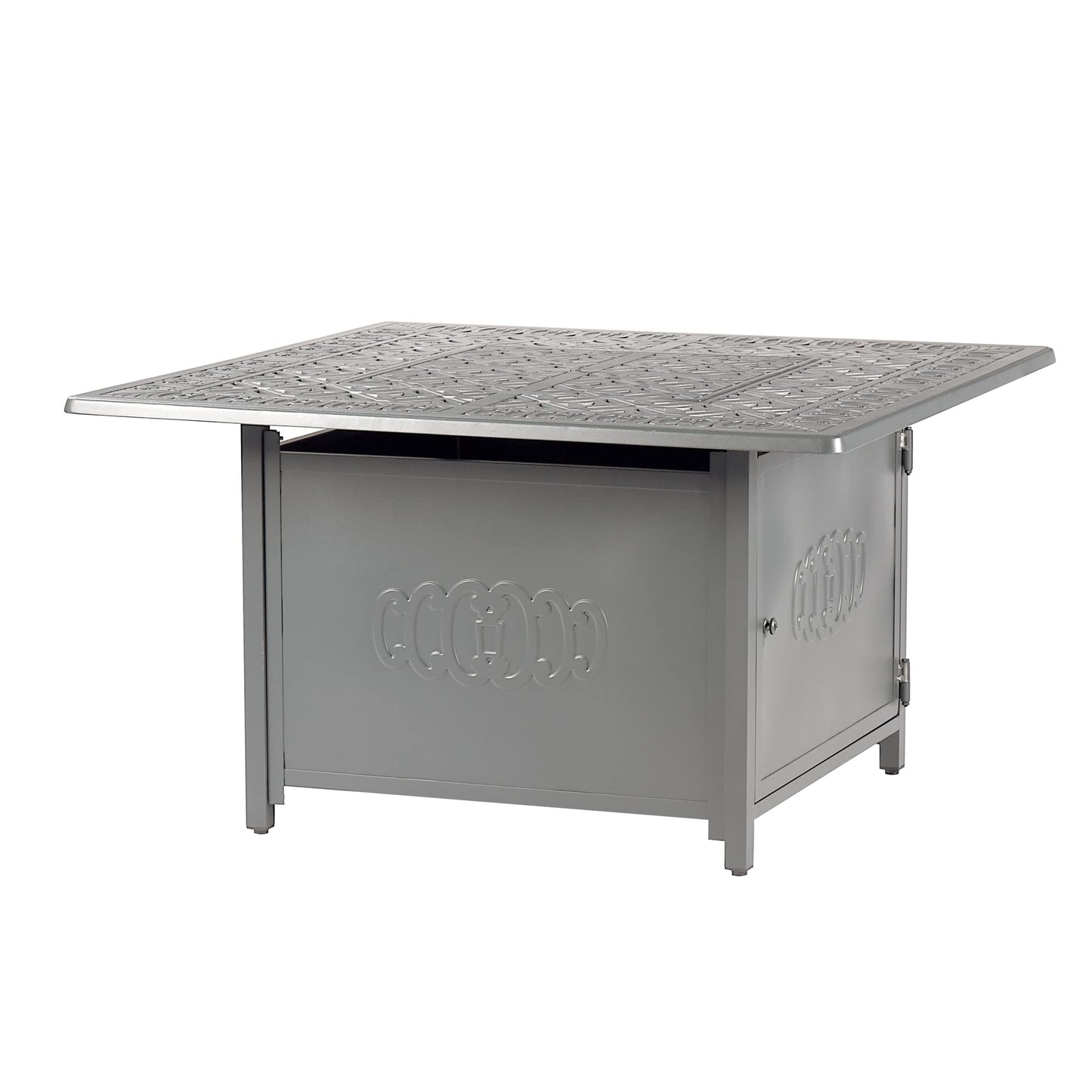 Oakland Living Square 42 in. x 42 in. Aluminum Propane Fire Pit Table with Glass Beads, Two Covers, Lid, 57,000 BTUs in White Finish