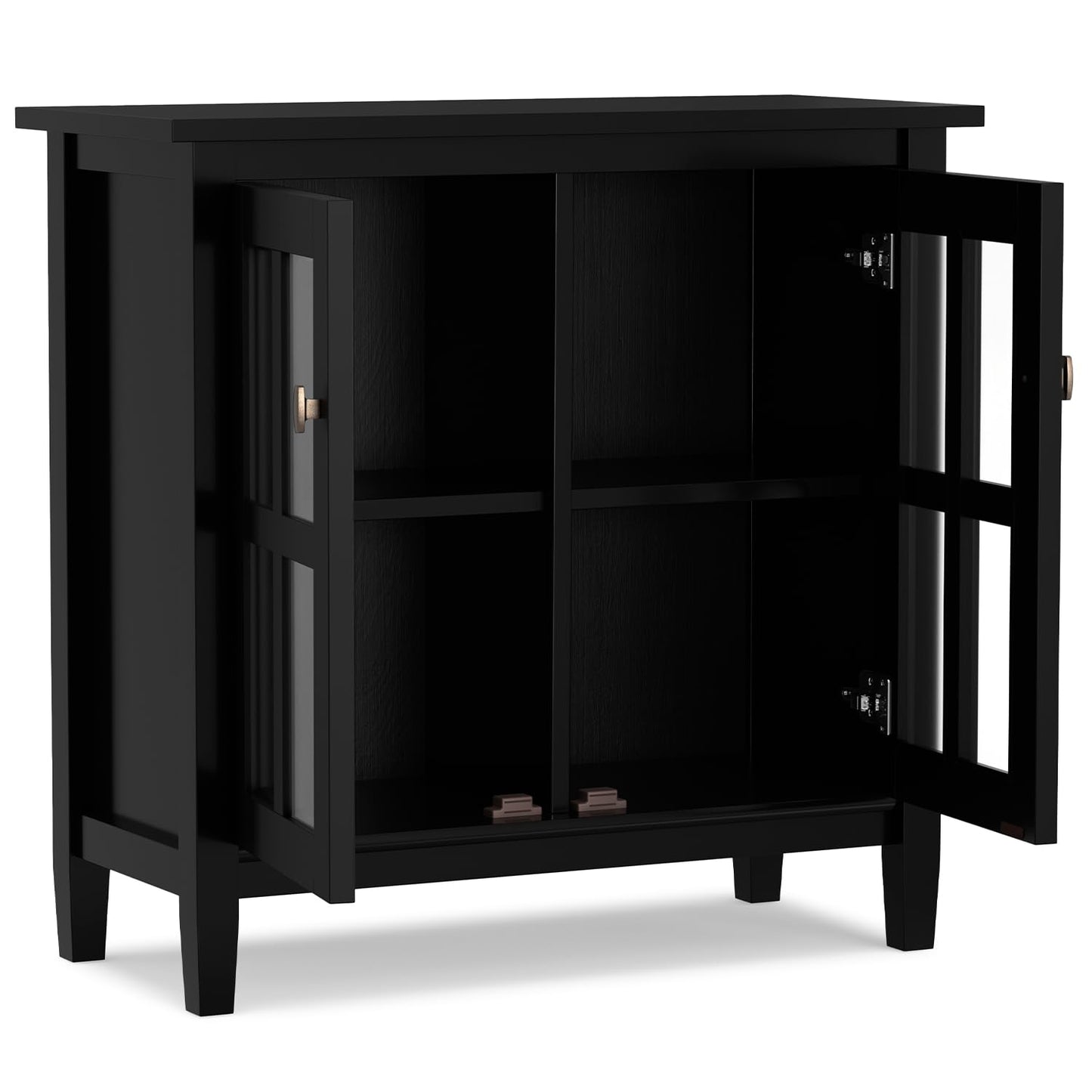 SIMPLIHOME Warm Shaker Storage Cabinet - 32 inch Wide Solid Wood 2-Shelf Low Storage Cabinet in Black, Transitional Accent Cabinet for Entryway with Tempered Glass Doors and Adjustable Shelves