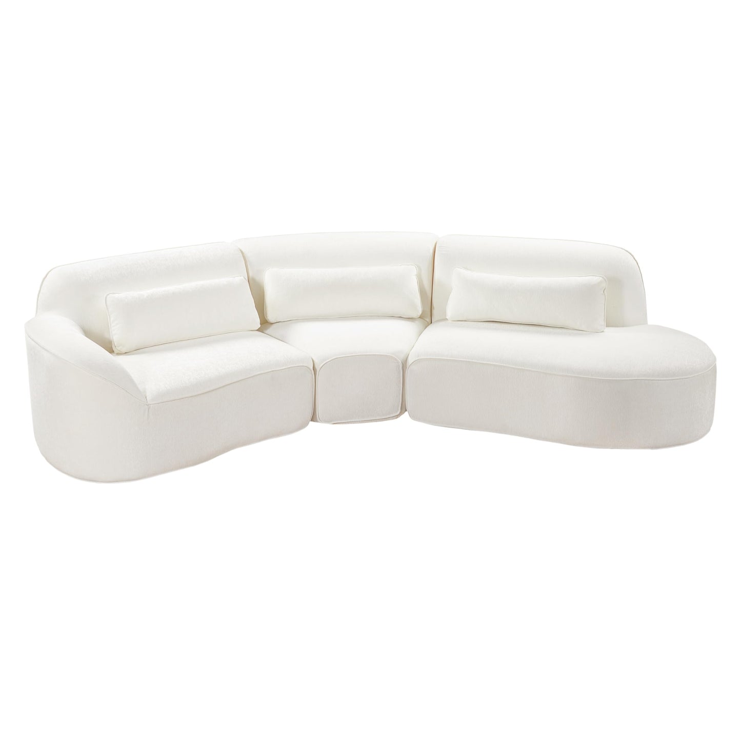 Merax 123.23" Curved Polyester Sectional Sofa Set, Modern Cloud Couch with Chaise Lounge & 3 Pillows & Right Hand Facing, High-Density Fully Compressed Sponge, Fully Assembled for Living Room, Beige