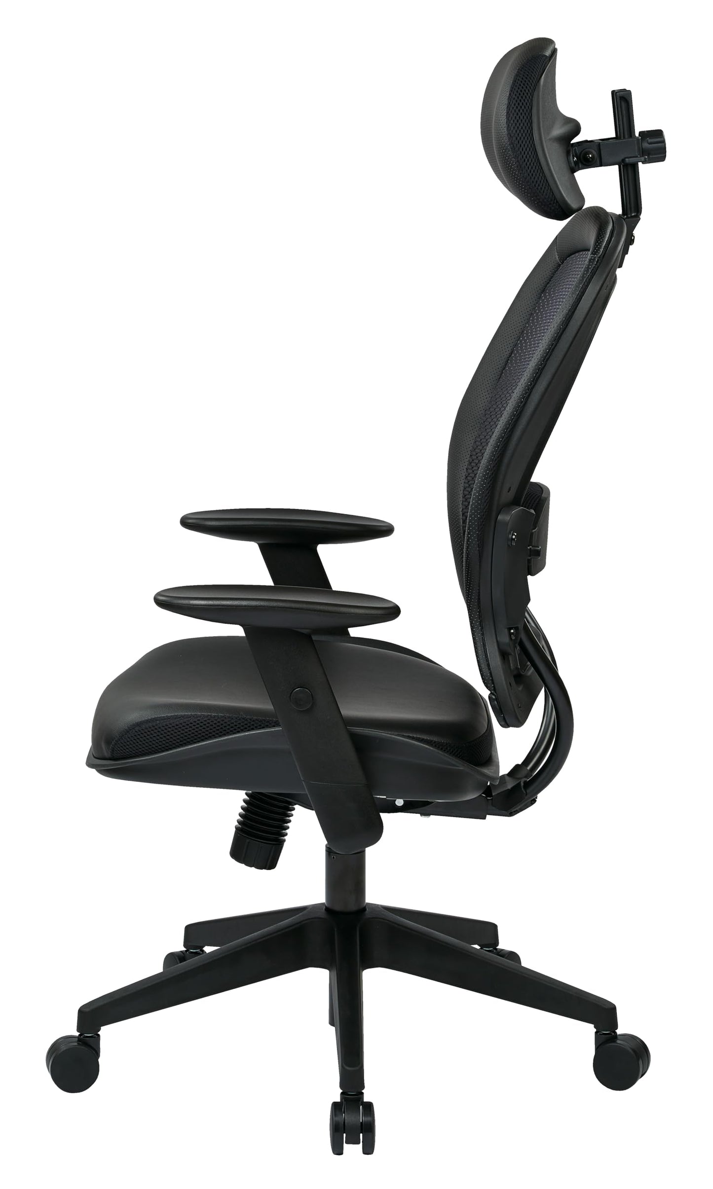 Space Seating Professional AirGrid Back and Padded Black Eco Leather Seat, 2-to-1 Synchro Tilt Control, Adjustable Arms and Tilt Tension with Nylon Base Executives Chair with Adjustable Headrest