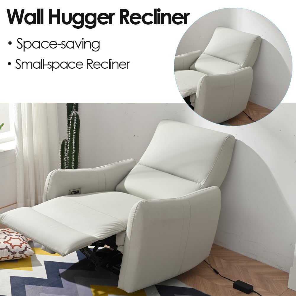 KEIKI Wall Hugger Recliner,Power Recliner Chair, Electric Recliner, Individual Seat Home Theater Recliner Chair, Electric Glider Reclining Sofa with USB Port for Bedroom, Apartment, Light Gray