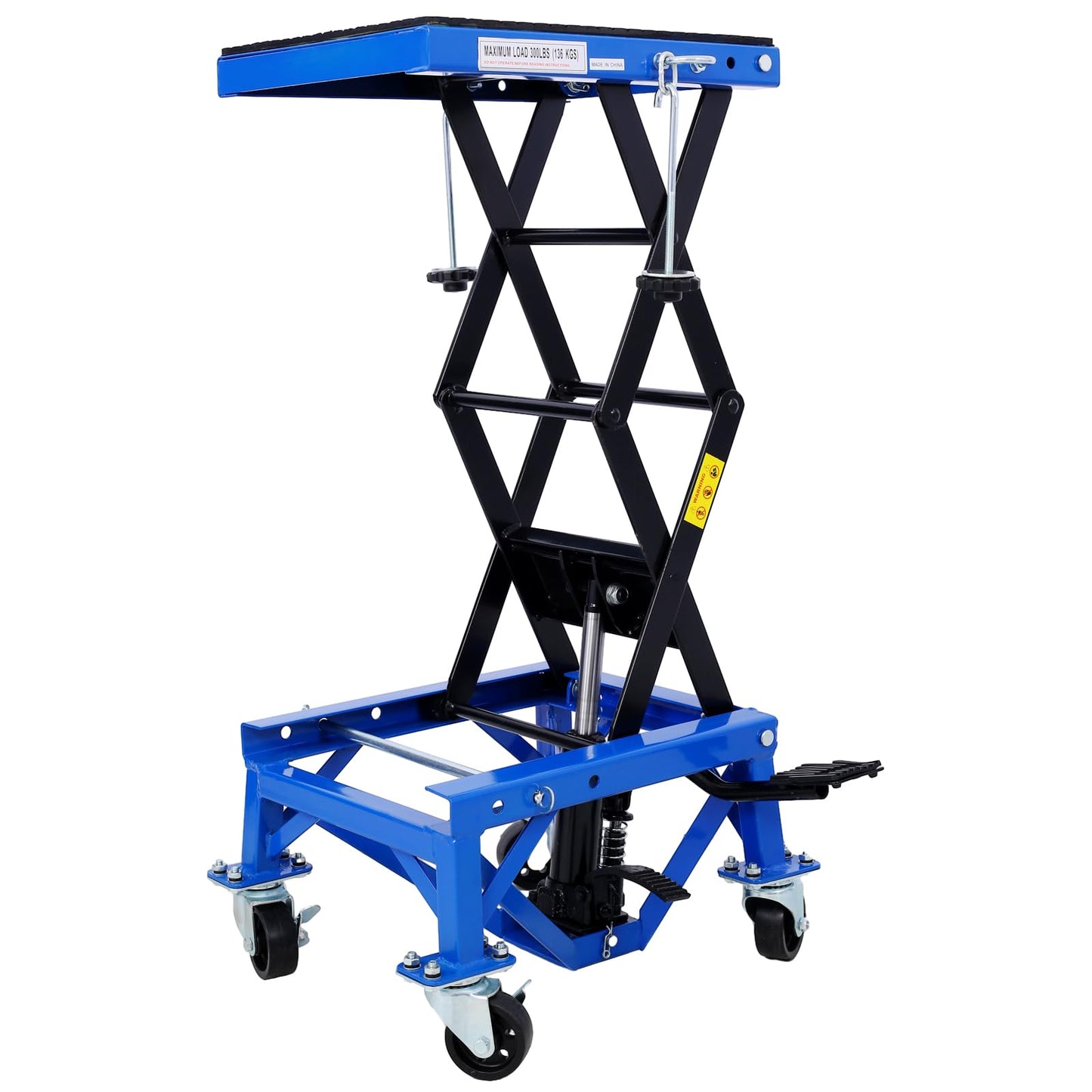 YOPTO Hydraulic Motorcycle Lift Table,300 lbs Capacity Motorcycle Scissor Jack Lift with Wide Deck,Motorcycles Stand W/ 4 Wheels,Hydraulic Foot-Operated Jack Stand for Small Dirt Bikes,Blue
