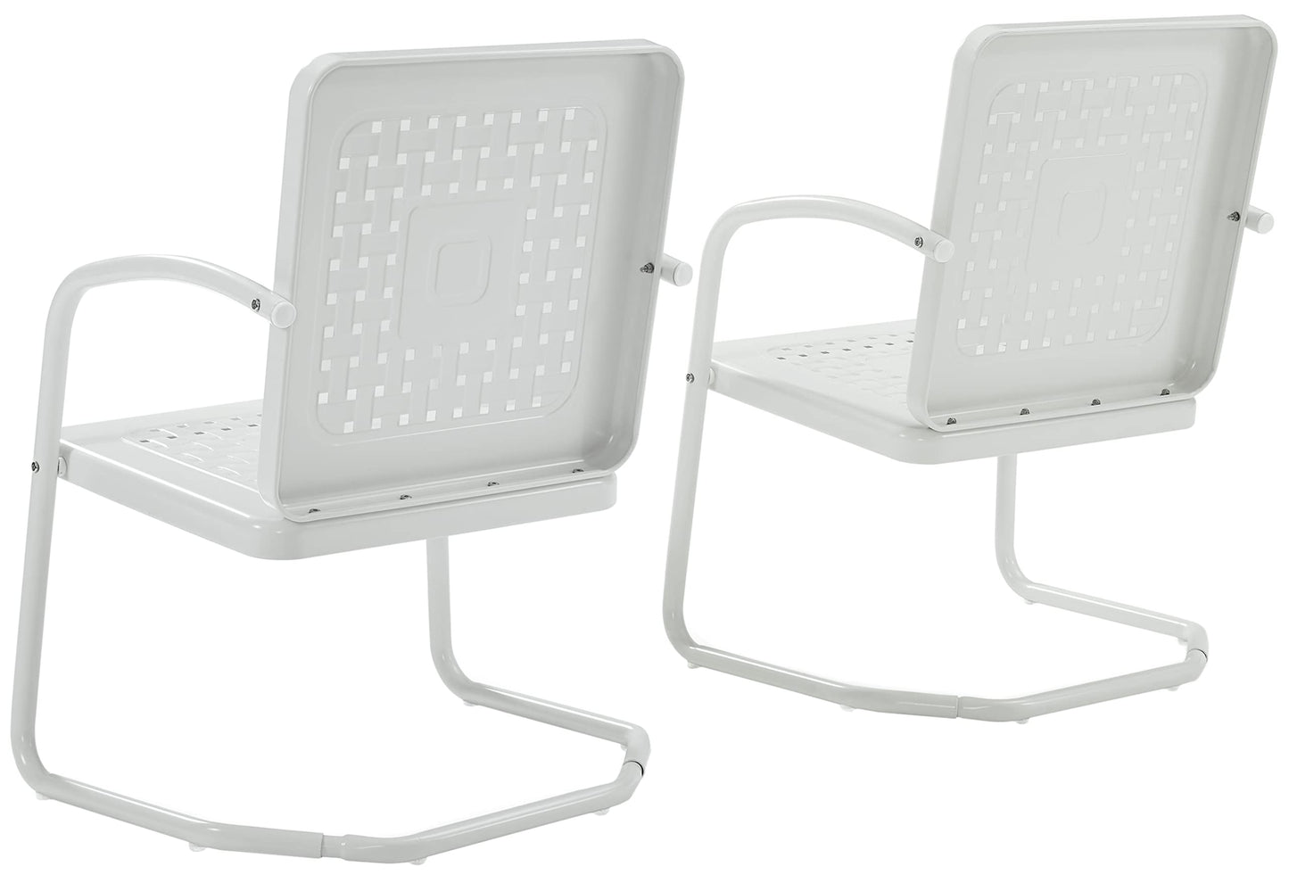 Crosley Furniture Bates 2-Piece Outdoor Chair Set, Retro Metal Patio Chairs for Dining, Porch, Deck, Balcony, White Gloss