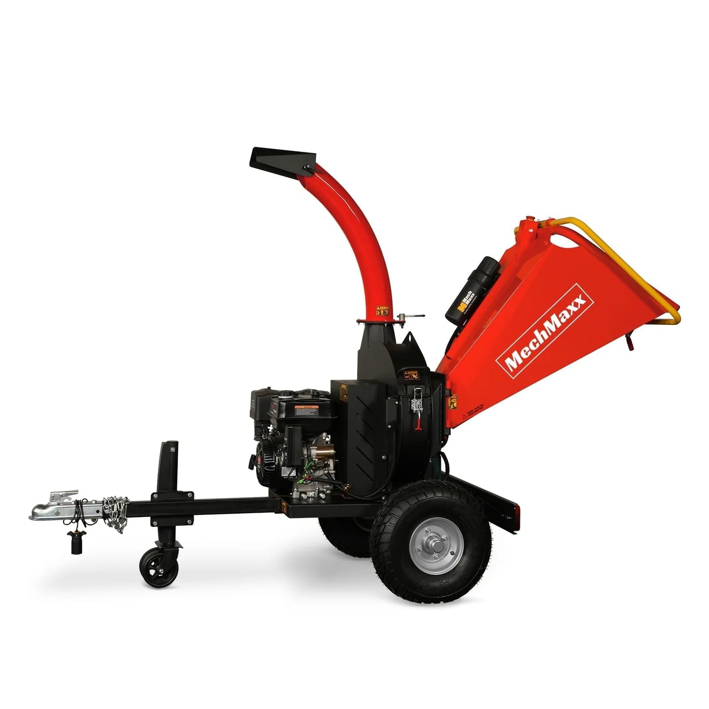 MechMaxx 5'' Inch E-Start 420cc 15hp Gas Powered Wood Chipper Shredder Mulcher with Tail Light, Towbar, Emergency Stop Button, Stop Bar, Model P4205 Red