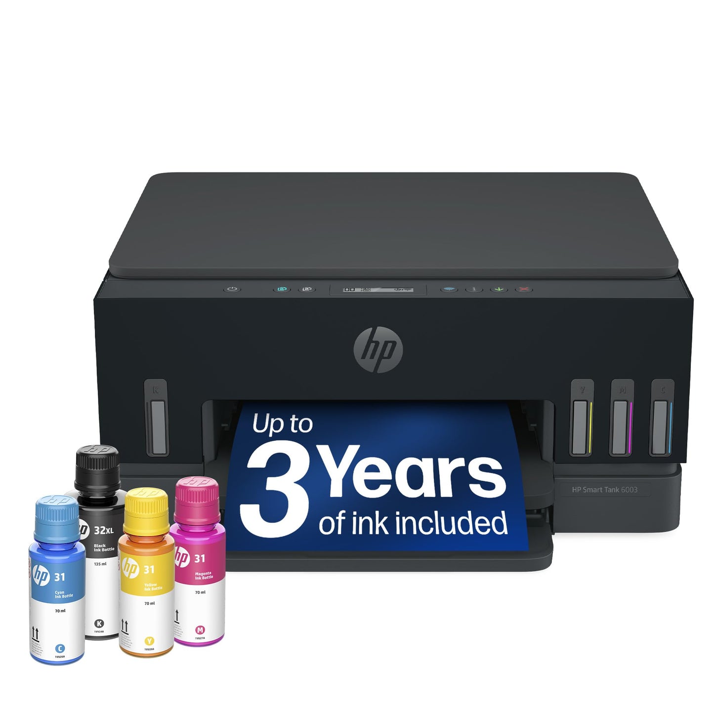 HP Smart Tank 6003 Wireless All-in-One Ink Tank Printer, Scanner, Copier with up to 3 Years of Ink Included, Best-for-Home, Cartridge-Free Refillable, AI-Capable (D35XXA)