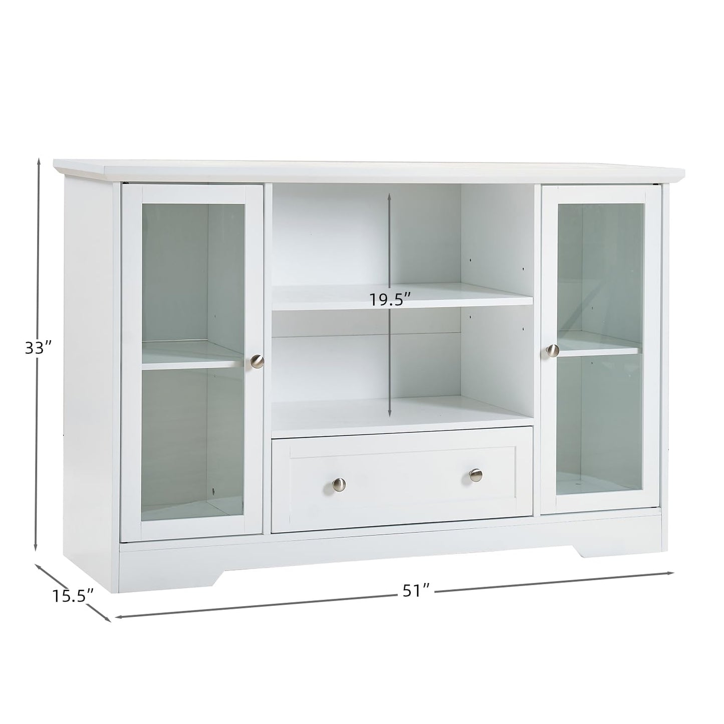 GDFStudio 51" Modern Storage Cabinet with Doors & Drawer, Large Buffet Sideboard Cabinet with Adjustable Shelves, Farmhouse Credenza Console Table Coffee Bar for Living Room Dining Room Kitchen, White