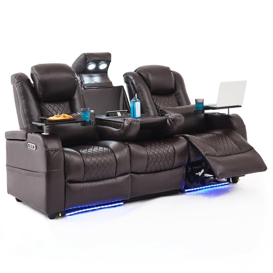 Airadlis Home Theater Seating Seats Dual Power Movie Theater Chairs Theater Recliner Sofa with 7 Colors Ambient Lighting, Lumbar Pillow, Side Pocket, Tray Table,Type-C USB Charge