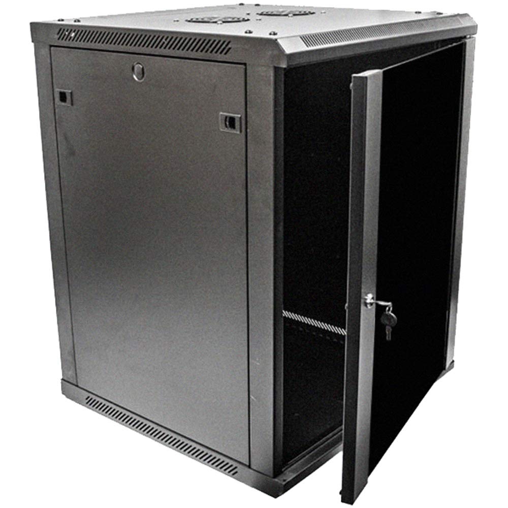 Navepoint 15U Deluxe IT Wallmount Cabinet Enclosure 19-Inch Server Network Rack with Locking Glass Door 24-Inches Deep Black with Shelves