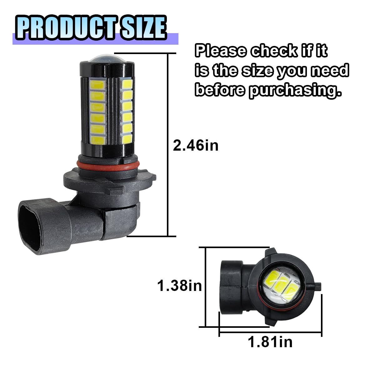 LHDOS 9005 Car LED Fog Light Bulbs, 1500 Lumen, 6500K White, Plug and Play, Black, Universal Replacement for Car, Truck, SUV