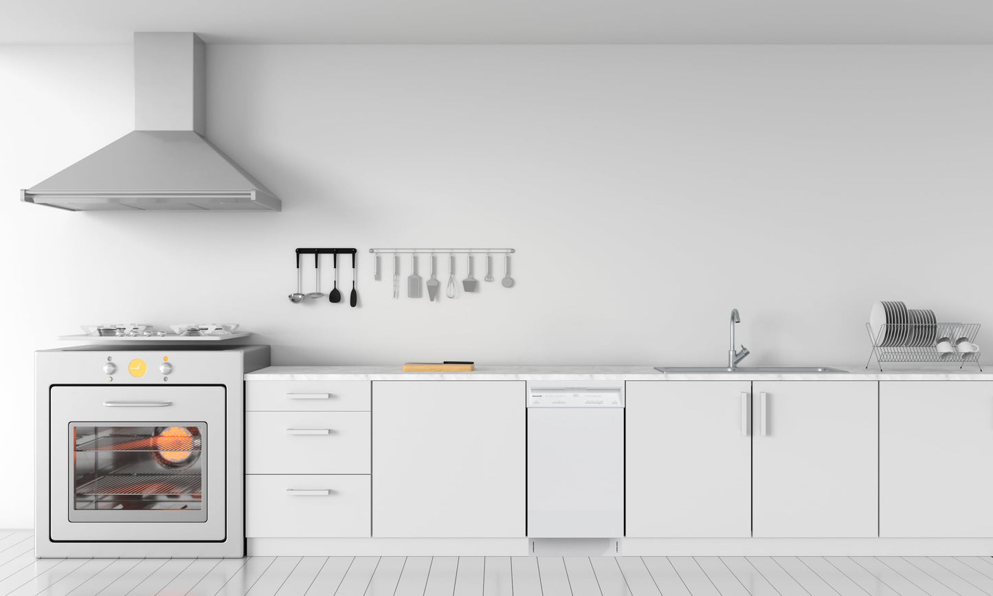 Honeywell 18 Inch Dishwasher with 8 Place settings, 6 Washing Programs, Stainless Steel Tub, Built-In Style, UL/Energy Star- White