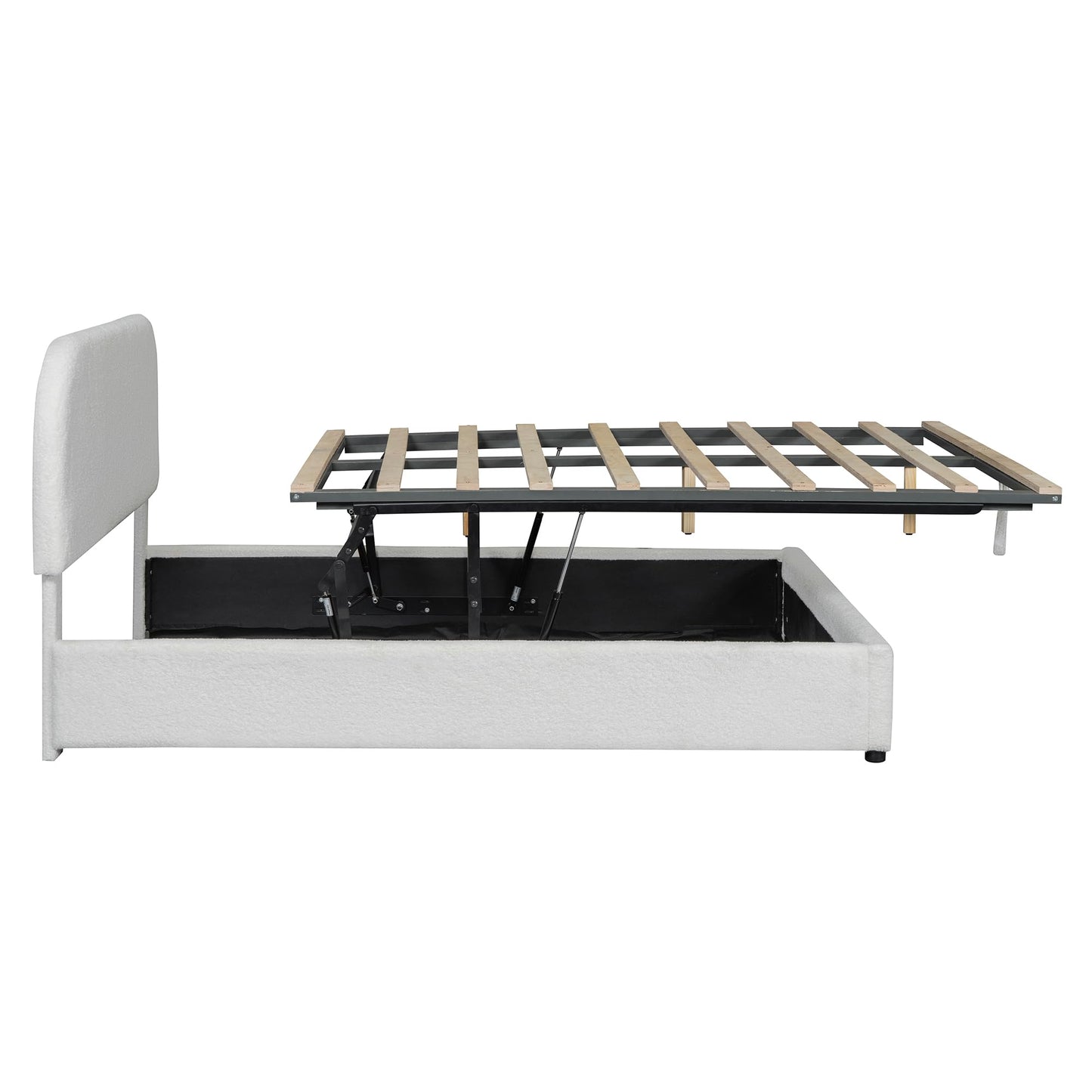 Merax Teddy Fleece Full Size Upholstered Platform Bed with Hydraulic Storage System,Curved Headboard,Hidden Lift-Up Storage Compartment,No Box Spring Needed for Bedroom,Guest Room,White