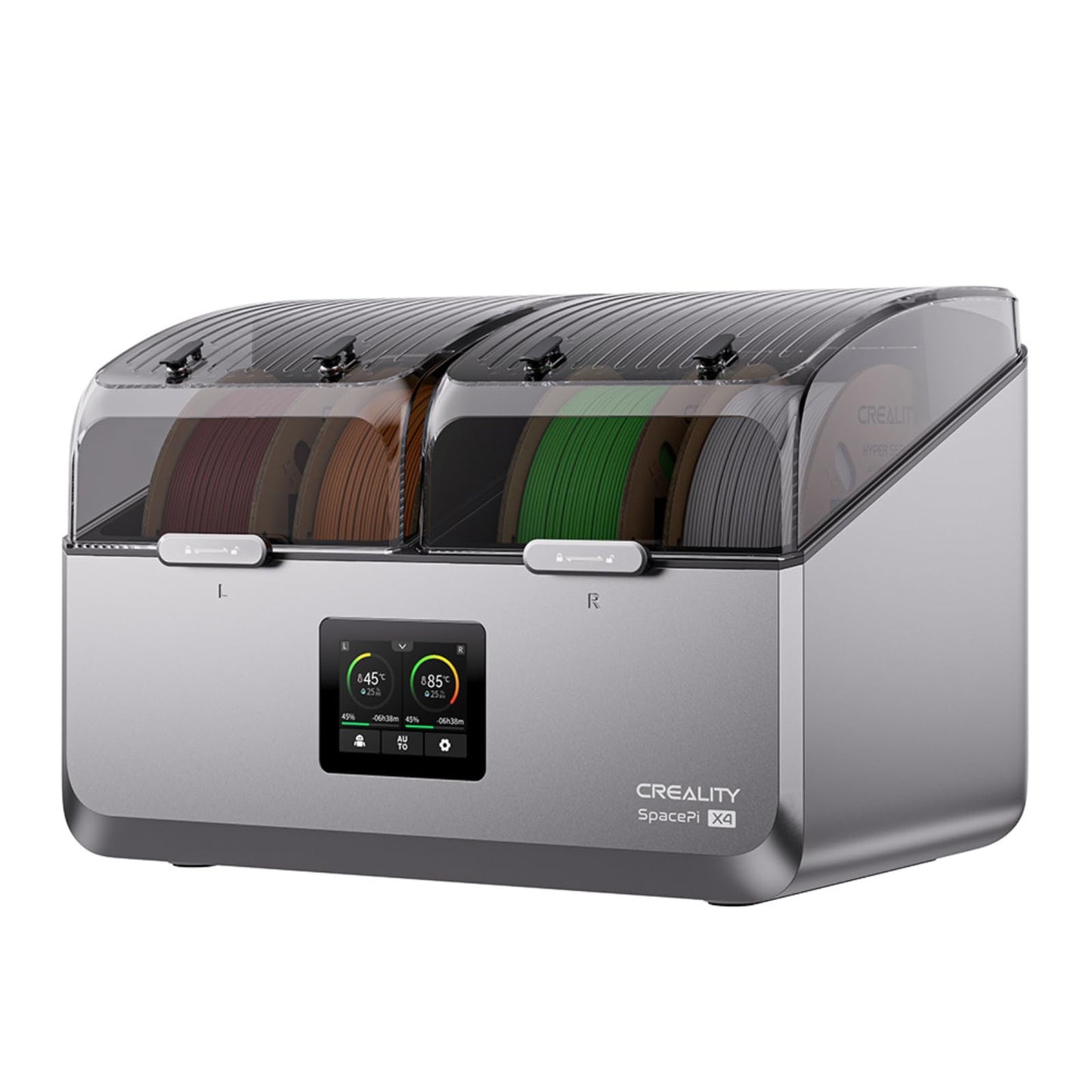 Creality SpacePi X4 Filament Dryer Box with 200W PTC Rapid Heater, 4-Spools Filament Storage Box, Dual Independent Heating Chambers, One-Key Operation, Compatible with PLA, PETG, ABS, TPU, PC, PA,PAHT