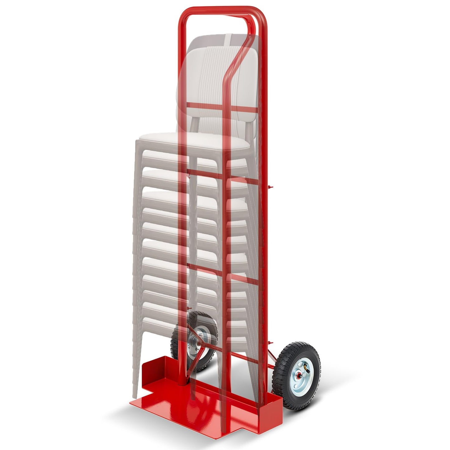 Datanly 52'' x 22'' x 18'' Heavy Duty Stack Chair Dolly Banquet Chair Dolly Cart Holds 7 Chairs Oversized Rubber Wheels for Easy to Load and Unload for Party Event Rental Furniture(Red)
