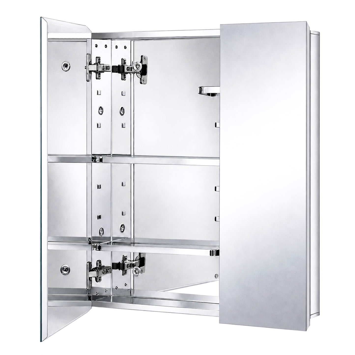 Fundin Stainless Steel Medicine Cabinet, Bathroom Mirror Cabinet, Surface Mount and Recess Mount, 23.6 x 25.6 inch, with Unique Half-Shelves for Greater Storage adjustability