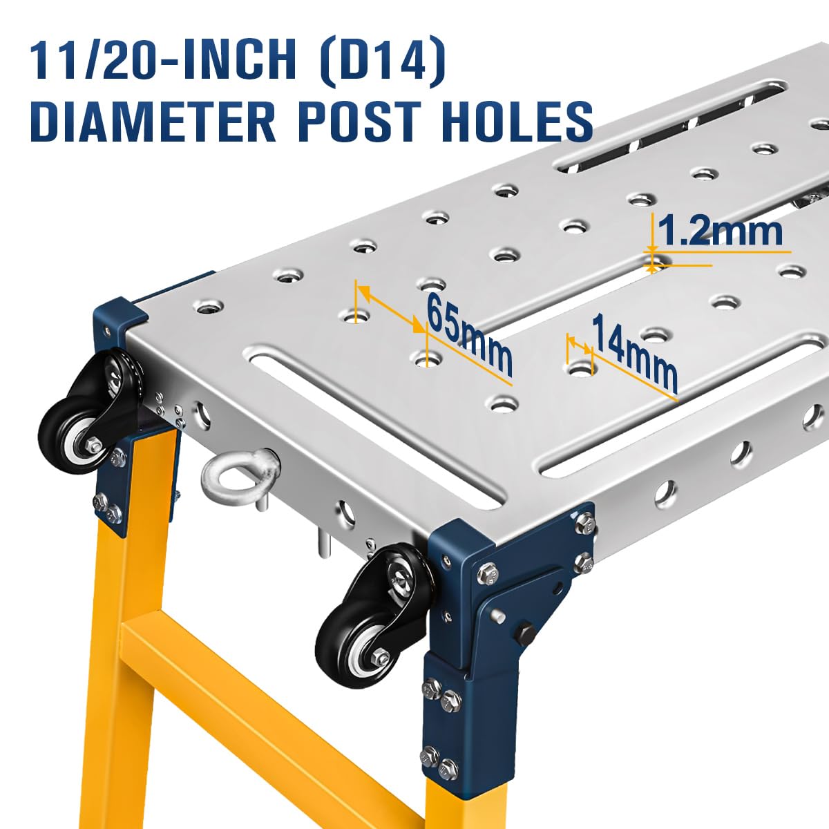 FUNTECK Versatile Portable Steel Work Platform and Welding Table with Casters | 55 x 14-inch Galvanized Tabletop | 1100 lbs. Load Capacity | Adjustable Height