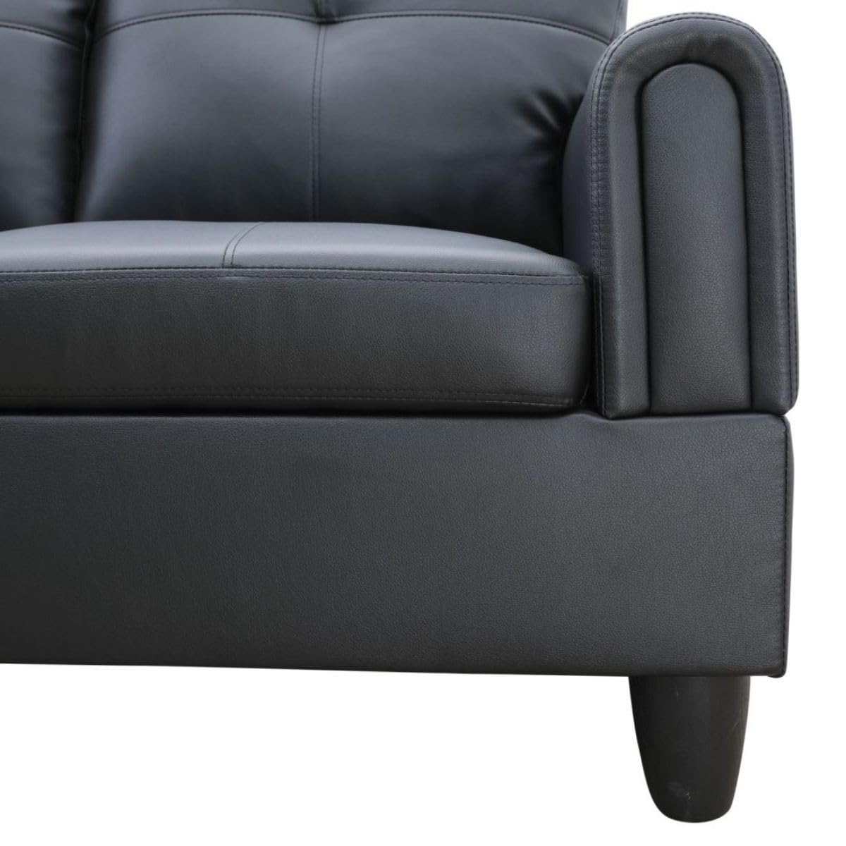UOCFYK Black White L-Shaped 3-Piece Faux Leather Sofa with Storage Ottoman Set, Sectional Couch Sofa Set for Living Room, Office, Small Space