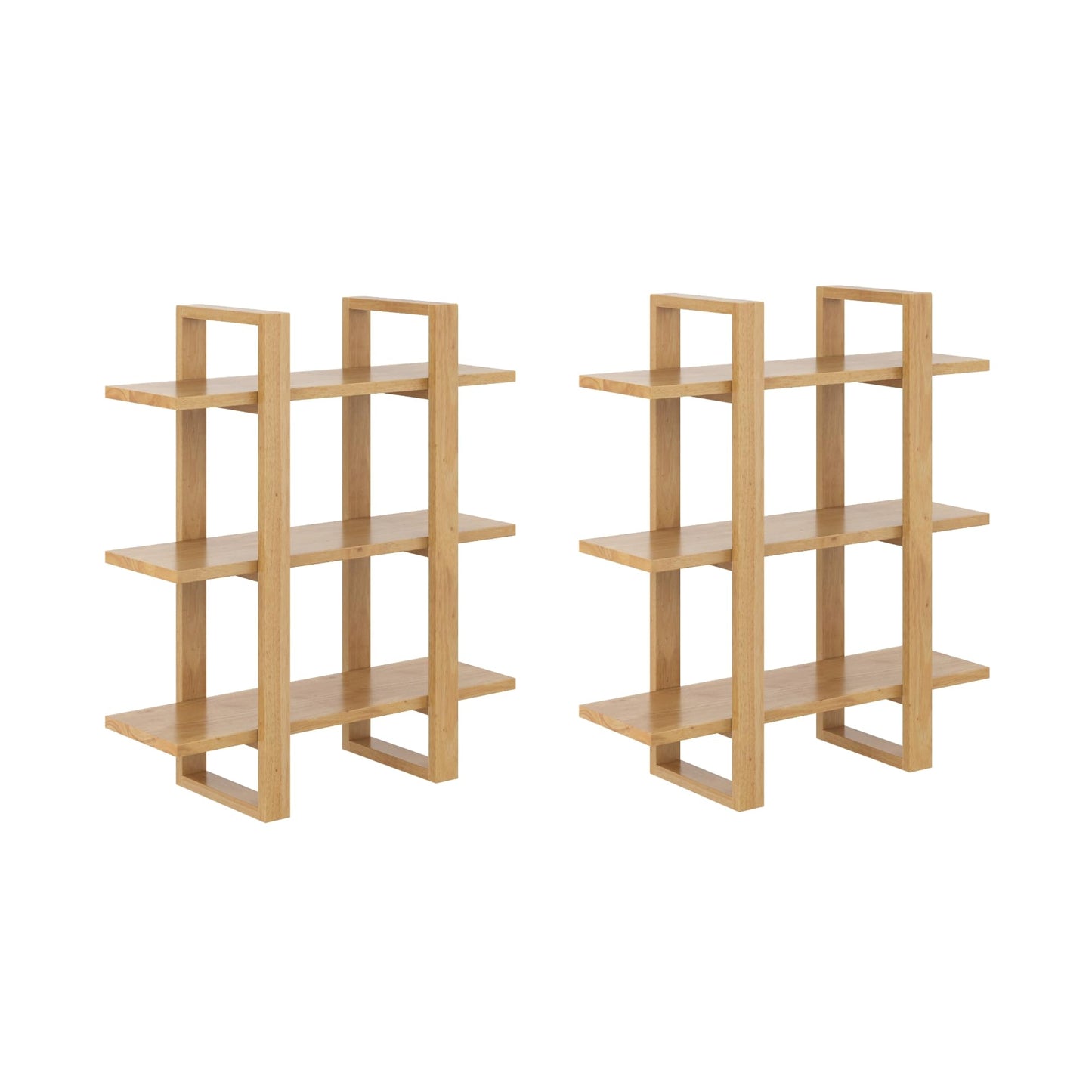 Nathan James Floating Wall Book Shelves, 3-Tier Display Shelf, Decorative Modular Shelf in Solid Wood for Bedroom, Nursery, Bathroom or Kitchen, Set of 2