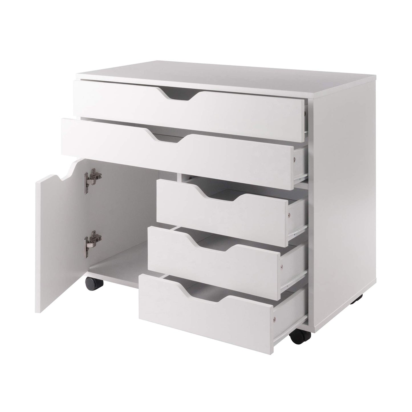 Winsome Halifax Mobile Storage Cabinet with 1 Door & 5 Drawers in White, Stylish & Functional Home Storage Cabinet for Filing, Kitchen Organization, Moveable Furniture for Office, Dorms, Apartments