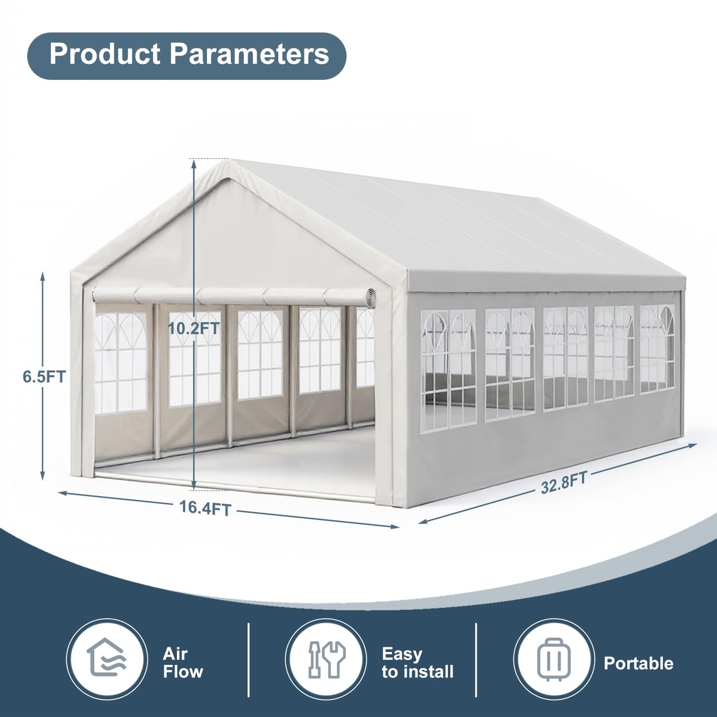 KEIKI 16'x32' Outdoor Heavy-Duty Party Tent, Large Commercial Canopy for Weddings & Events with Removable Sidewalls, 3 Storage Bags & 4 Ground Tubes, Garden & Patio Gazebo Shelter, White