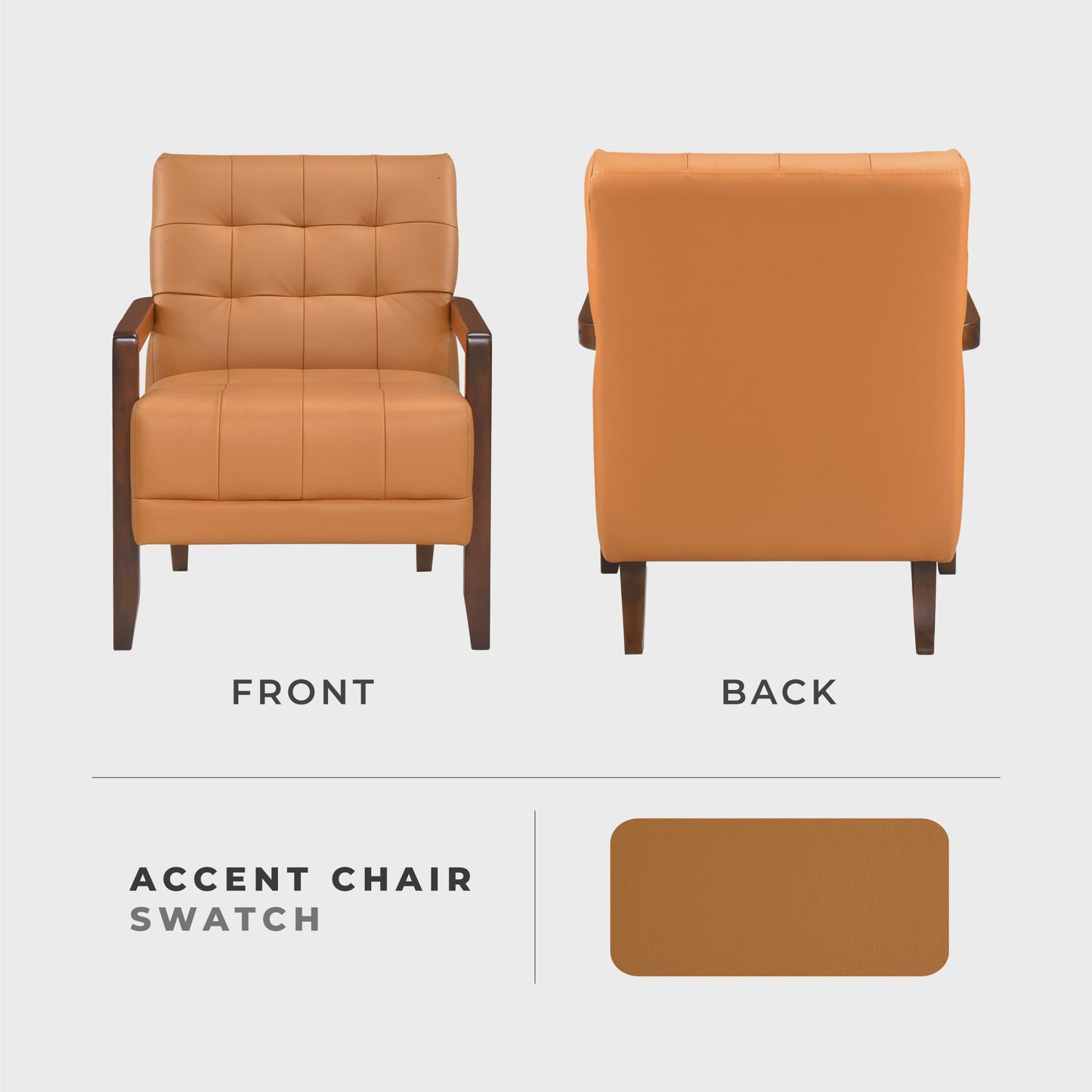 Lexicon Modern Accent Chair, Luxury Genuine Leather Match Living Room Chair with Tufted Cushions, Solid Wood Frame and Arm Rest, Comfy Upholstered Single Seat for Bedroom/Reading/Office, Orange