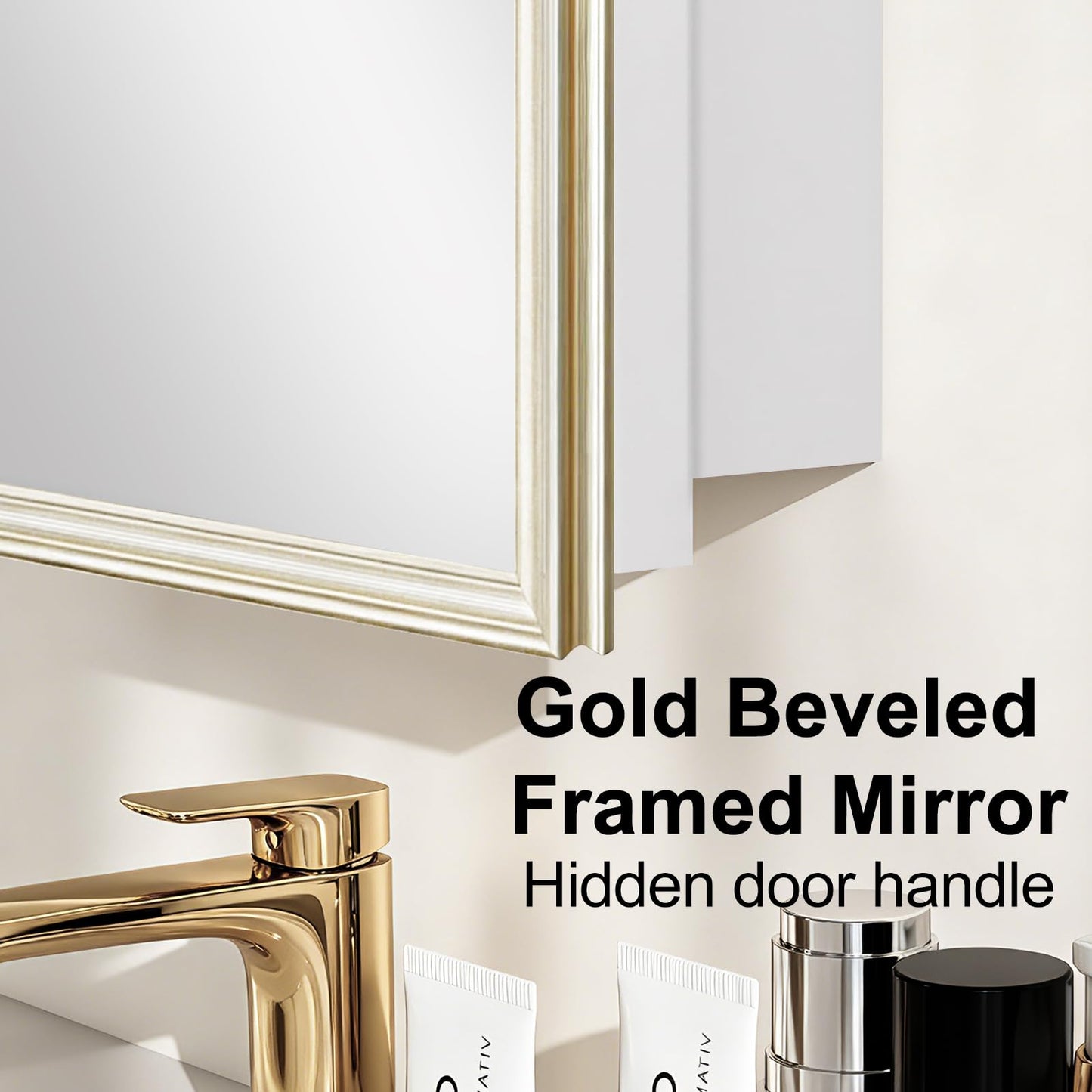 Fundin 24 x 30 White Metal Bathroom Wall Medicine Cabinet with Gold Beveled Frame Mirror, Recessed or Surface Mount,Mirror Cabinet with Adjustable Shelves