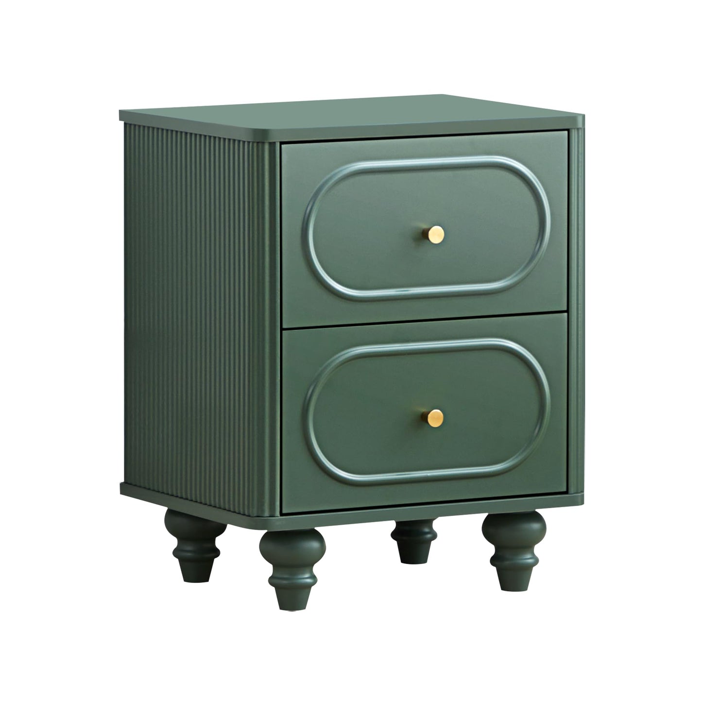 2 Drawer Fluted Nightstand Set of 2, Mid Century Modern Farmhouse Night Stand Small End Table Bedside Table for Bedroom, Green