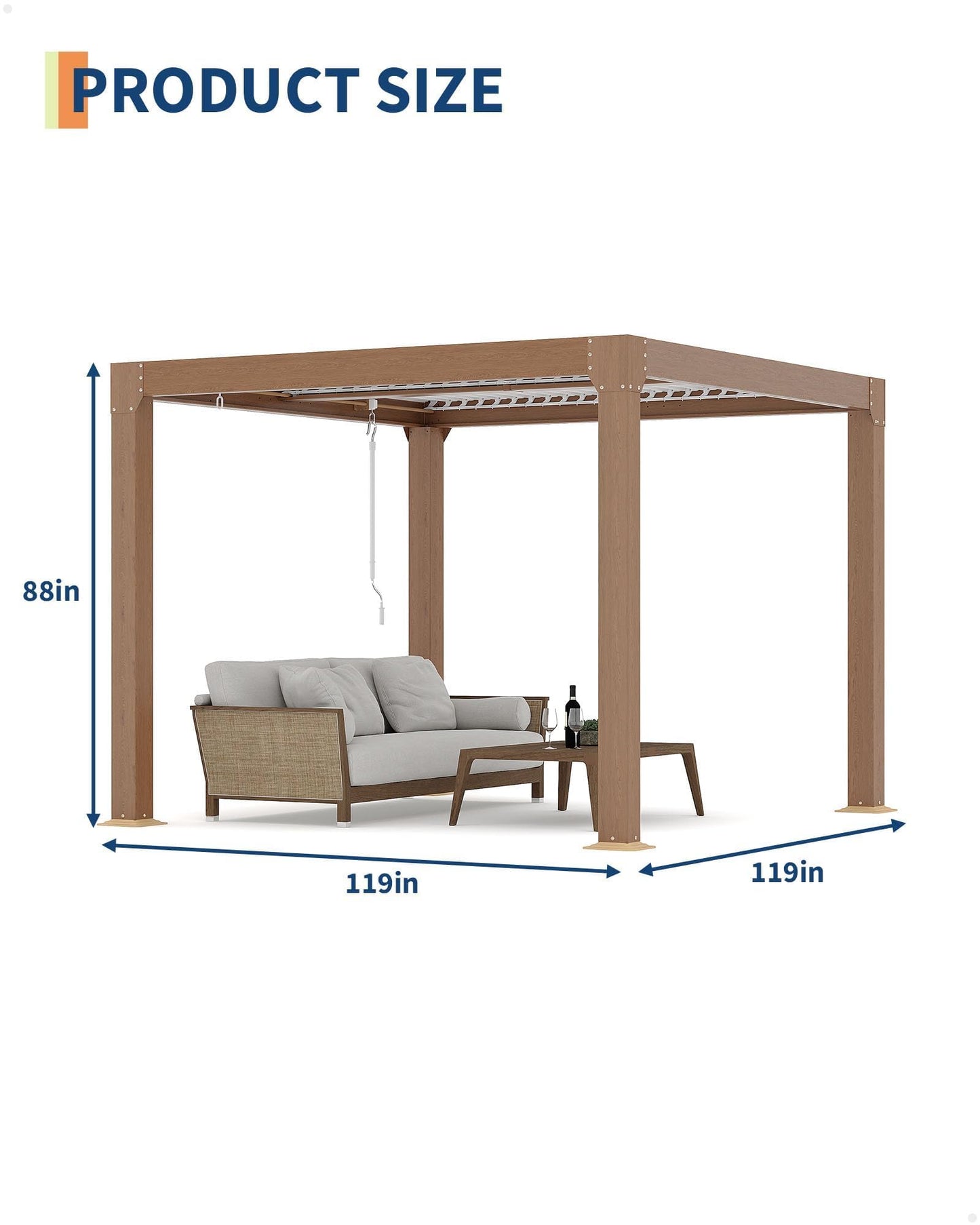 CABIHOME 10' x 10' Louvered Pergola, Outdoor Aluminum Pergola with Adjustable 0°-90° Roof, Reinforced Frame, Hidden Drainage System, Hardtop Gazebo for Patio, Deck, Backyard, Wood Grain