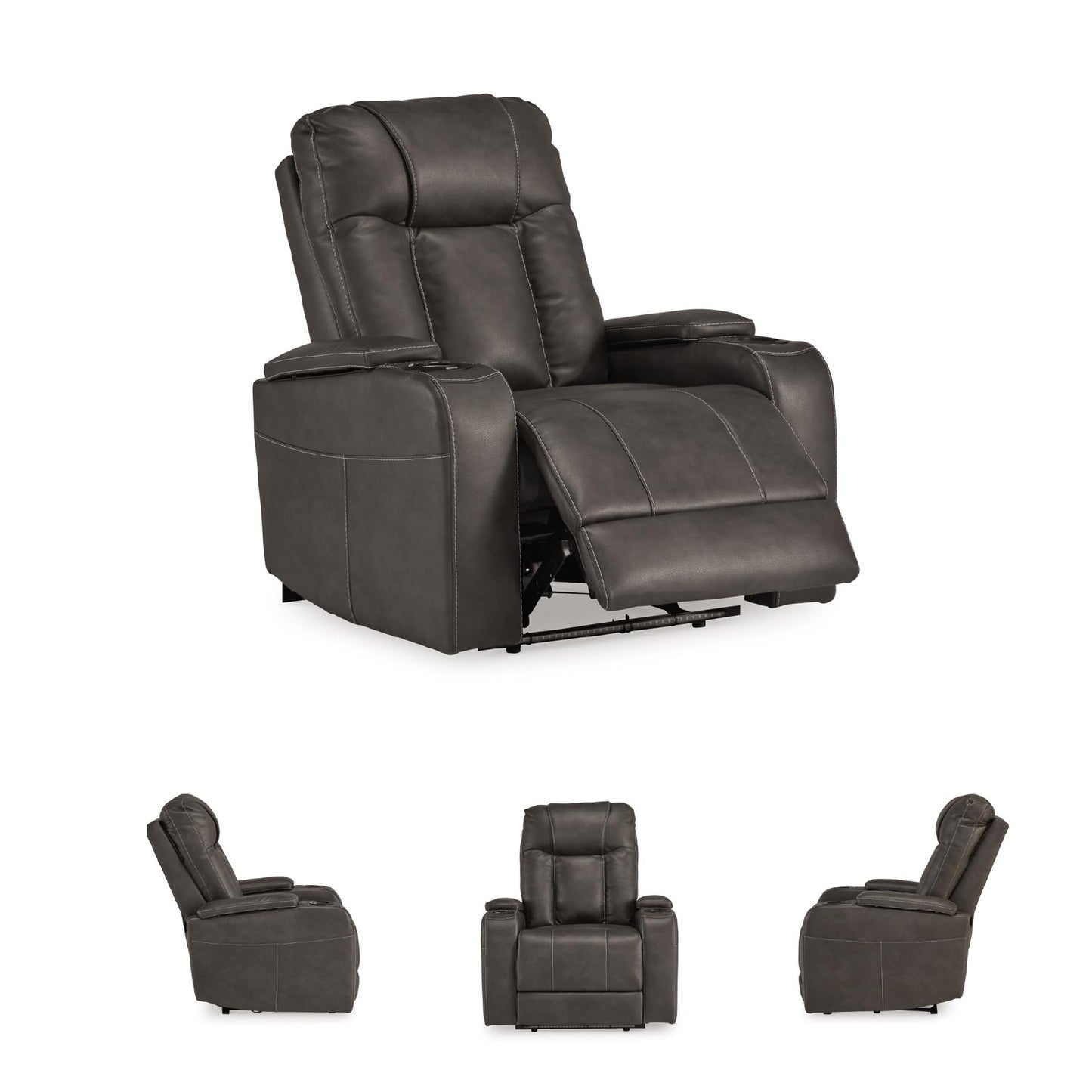 Signature Design by Ashley Feazada Recliner, Power Reclining with Adjustable Headrest, LED Cup Holders, Flip‑Top Storage Armrests and Faux Leather Upholstery for Home Theater Comfort