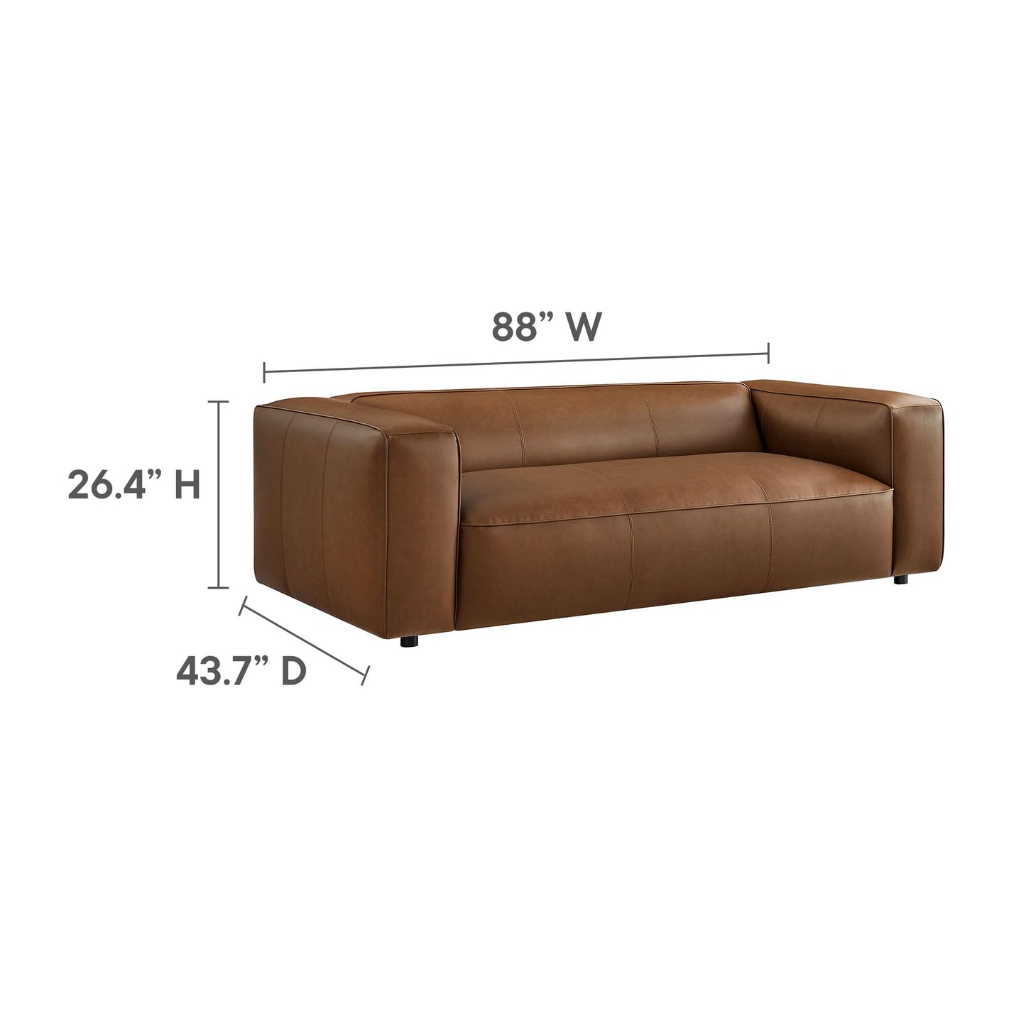 Modway Auren Vegan Leather Sofa in Coffee - Faux Leather Couch - Comfy Modern PU Leather Sofa - Oversized Mid Century Modern Couch for Living Room, Apartment, Loft
