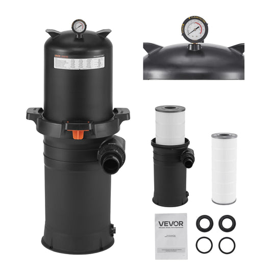 VEVOR 2026 Pro Pool Cartridge Filter System 200 sqft, Pool Filter for Inground & Above Ground Pools, Compatible W/Pumps 3HP~4HP | Up to 9827 GPH Max Flow, Pool Filters for Pools Up to 39625 Gallons