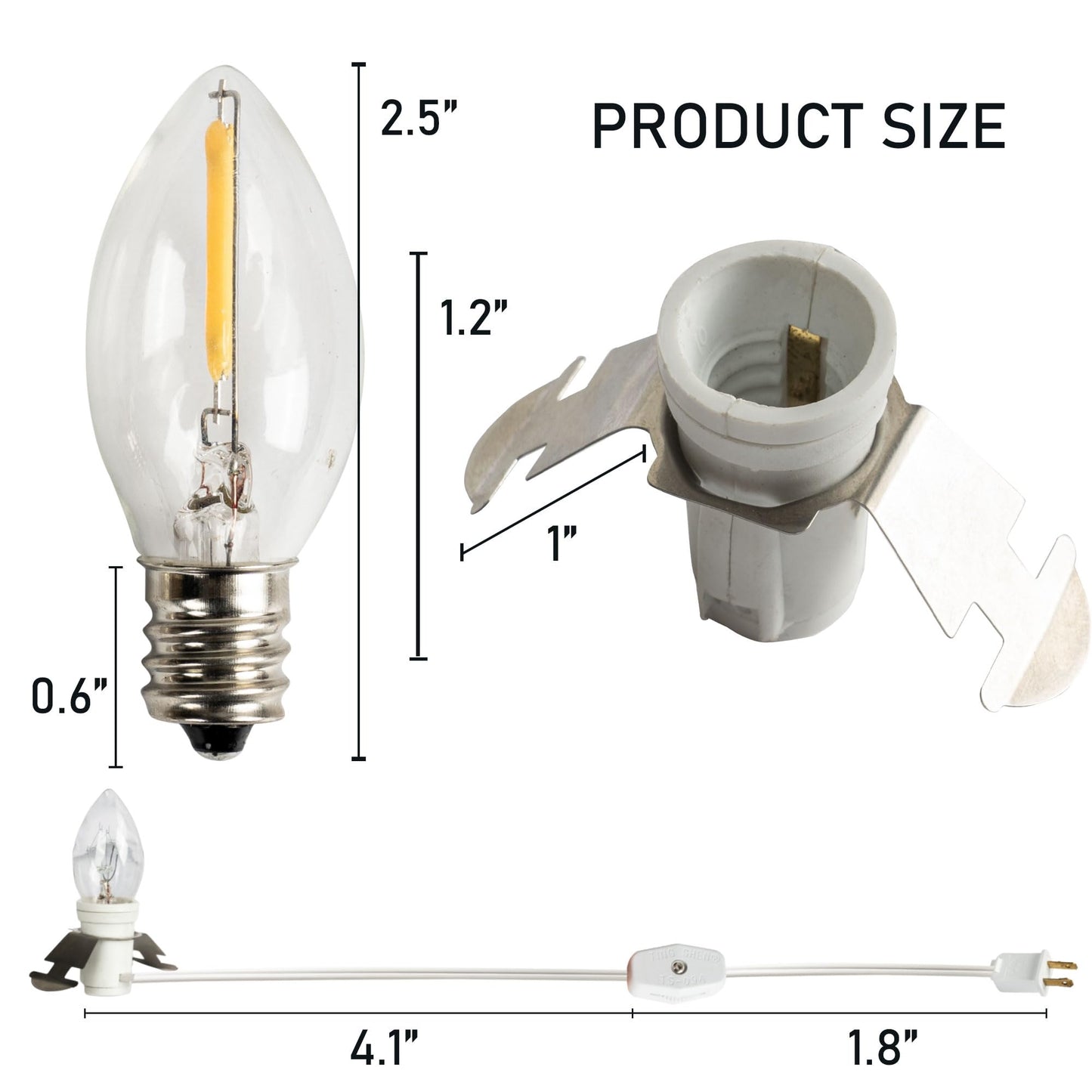Dazzle Bright LED Accessory Cord with On/Off Switch, E12 Socket, 6 FT, 2 Pack, White, Model 31001A-09