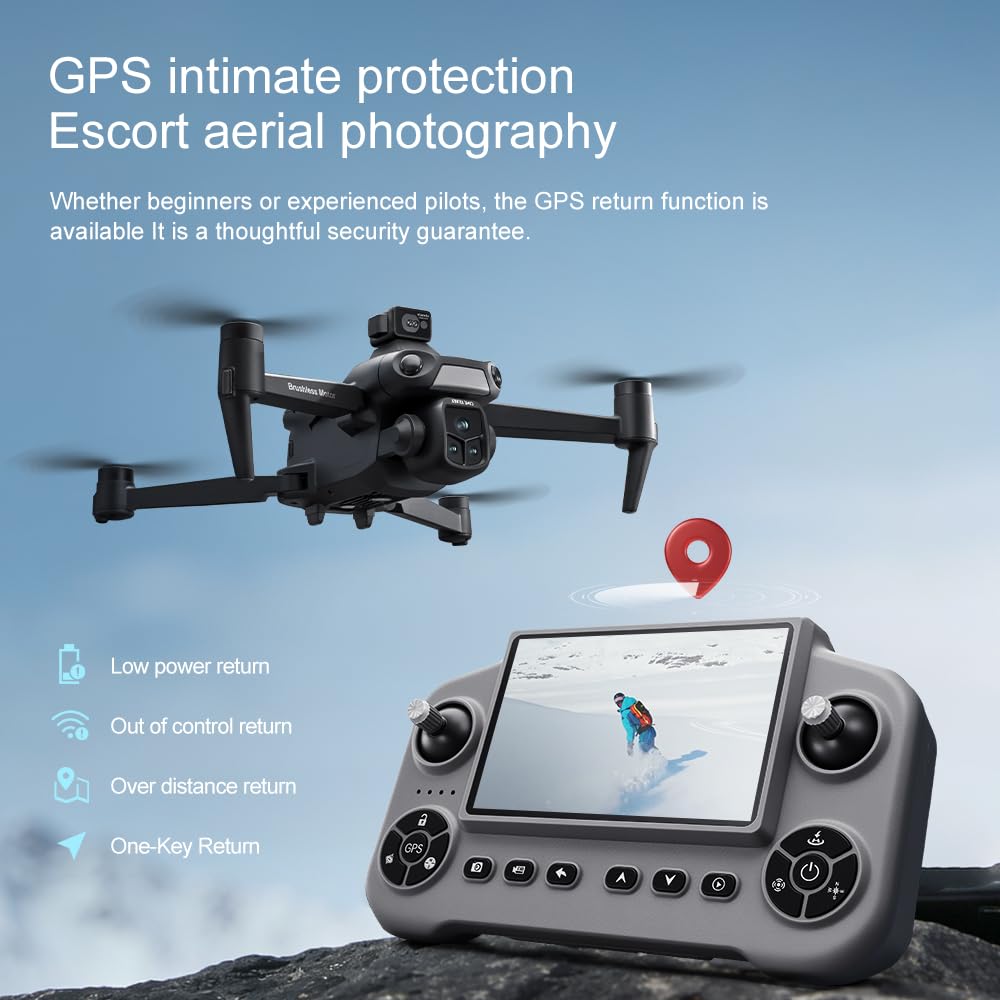 V918 GPS Drone with Camera for Adults 4K, RC Drones with 5 inch HD Screen, 75 Mins Flight Time, 3KM Long Control Range, 360° Obstacle Avoidance, Headless Mode, Auto Return, Circle Fly and Follow Me, Lightweight and Foldable Quadcopter for Beginner Gifts T