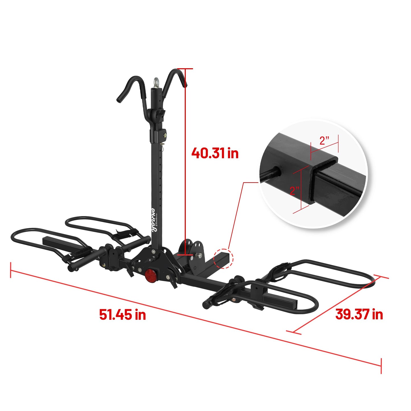 Young 200 lbs 2-Bike Rack Hitch Mount for Cars Trucks SUVs RVs, fits Standard, MTB, Fat Tire Bikes w/Up to 5-inch Tire - 2" Hitch Receiver